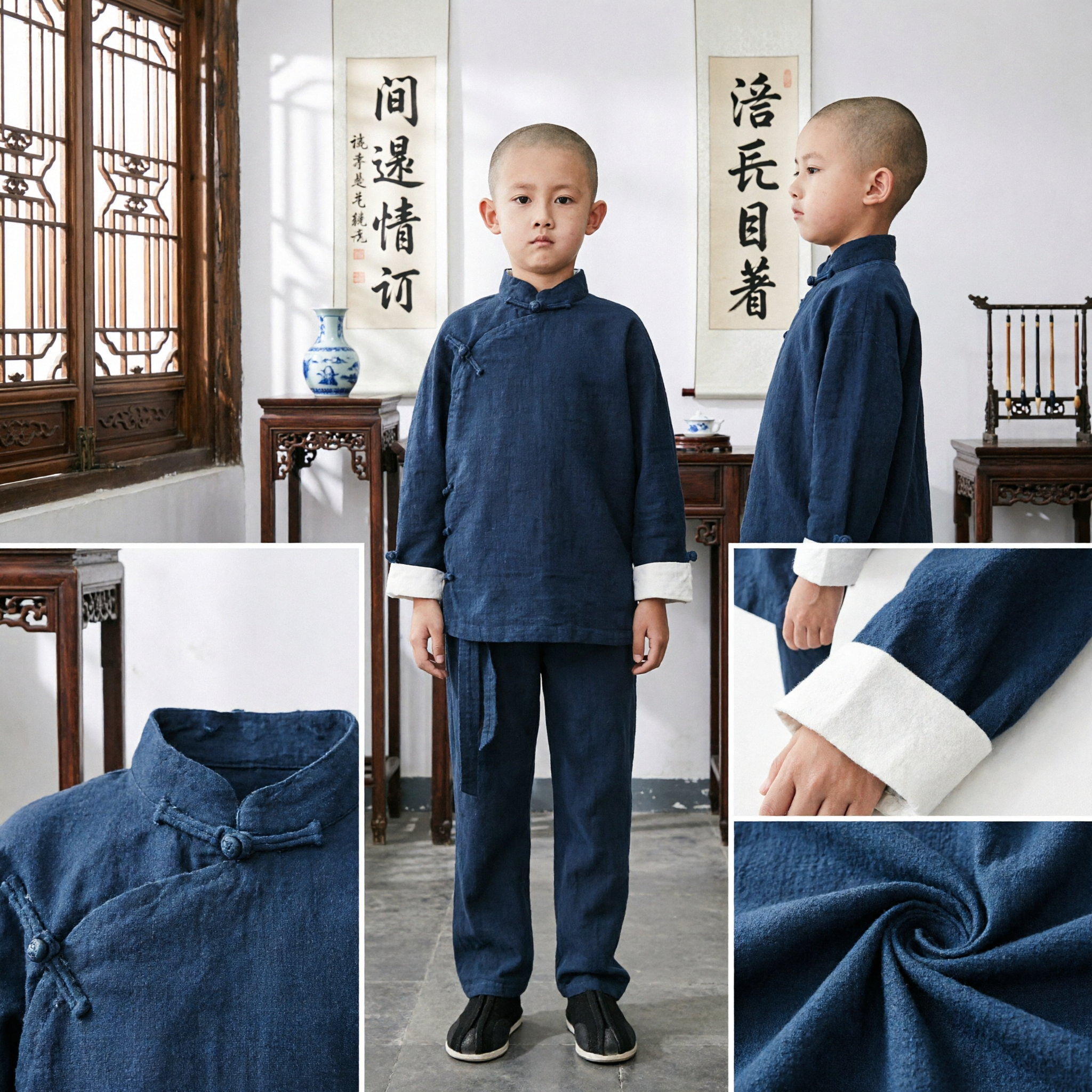 Traditional Chinese Kung Fu Costume for Boys Monk Tang Suit Cotton Linen Martial Arts Clothing Set - Asian Costume