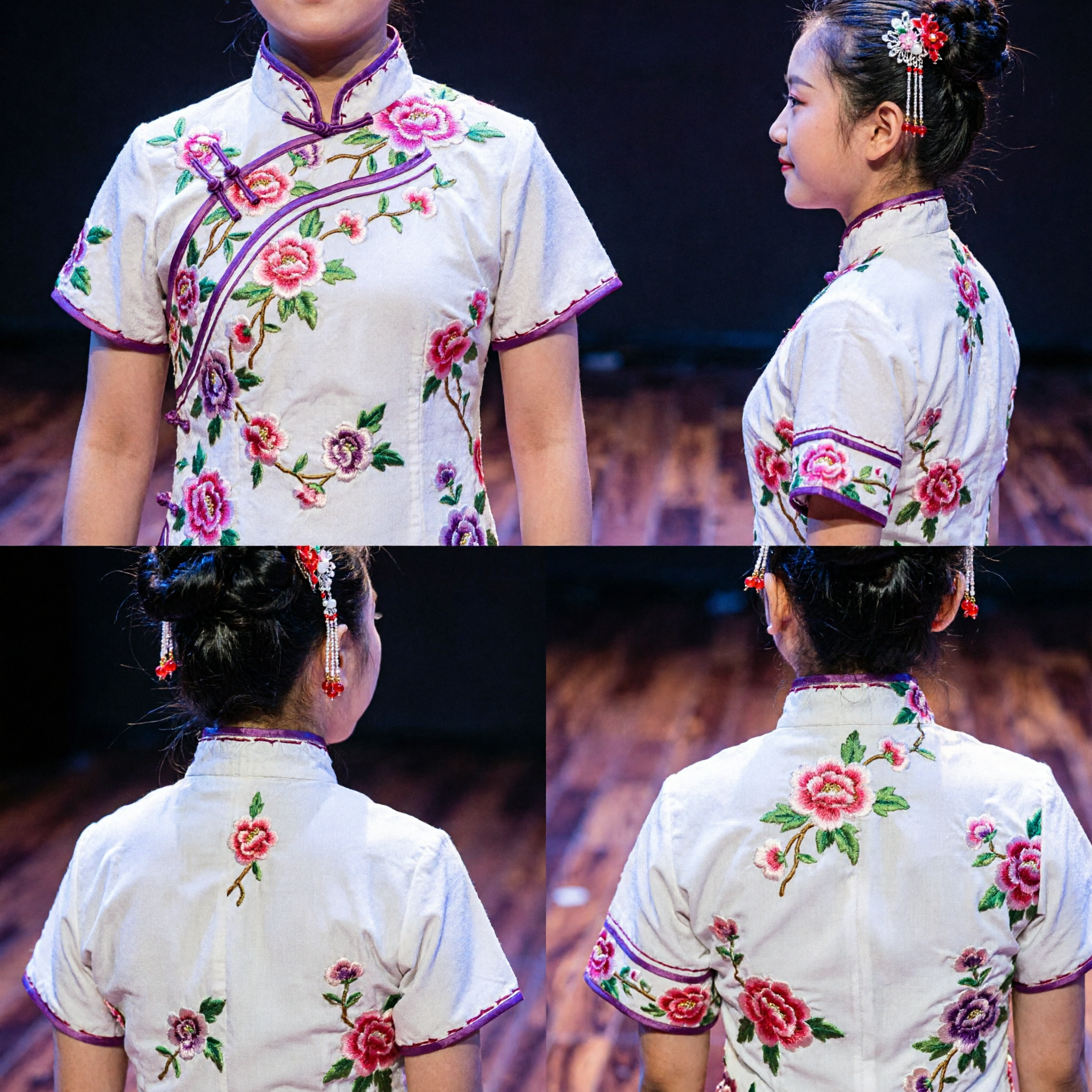 Traditional Chinese Folk Dance Costume for Girls Red Floral Top and Skirt Stage Performance Outfit - Asian Costume