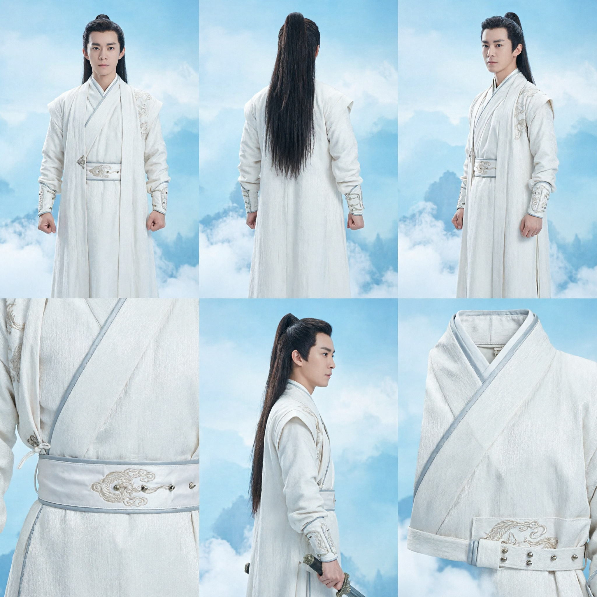 Boys White Hanfu Costume Ancient Chinese Wuxia Swordsman Cosplay Outfit Traditional Martial Arts Clothing - Asian Costume