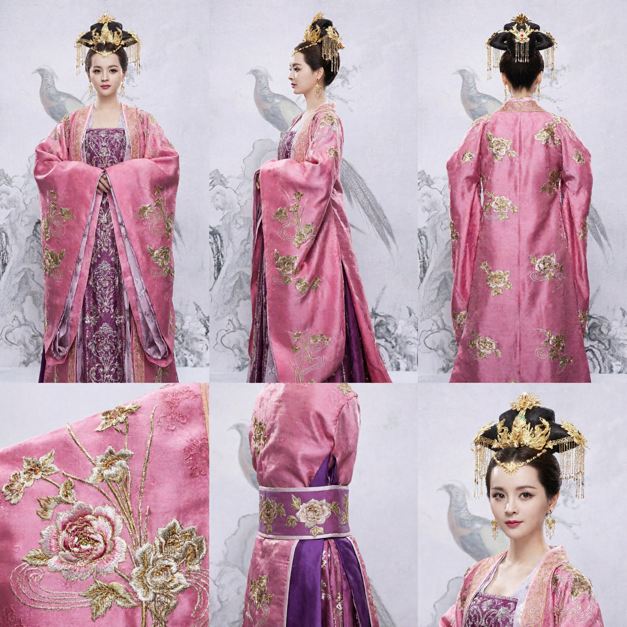 Traditional Chinese Ancient Empress Hanfu Costume Pink Embroidered Tang Dynasty Palace Dress for Women Cosplay - Asian Costume