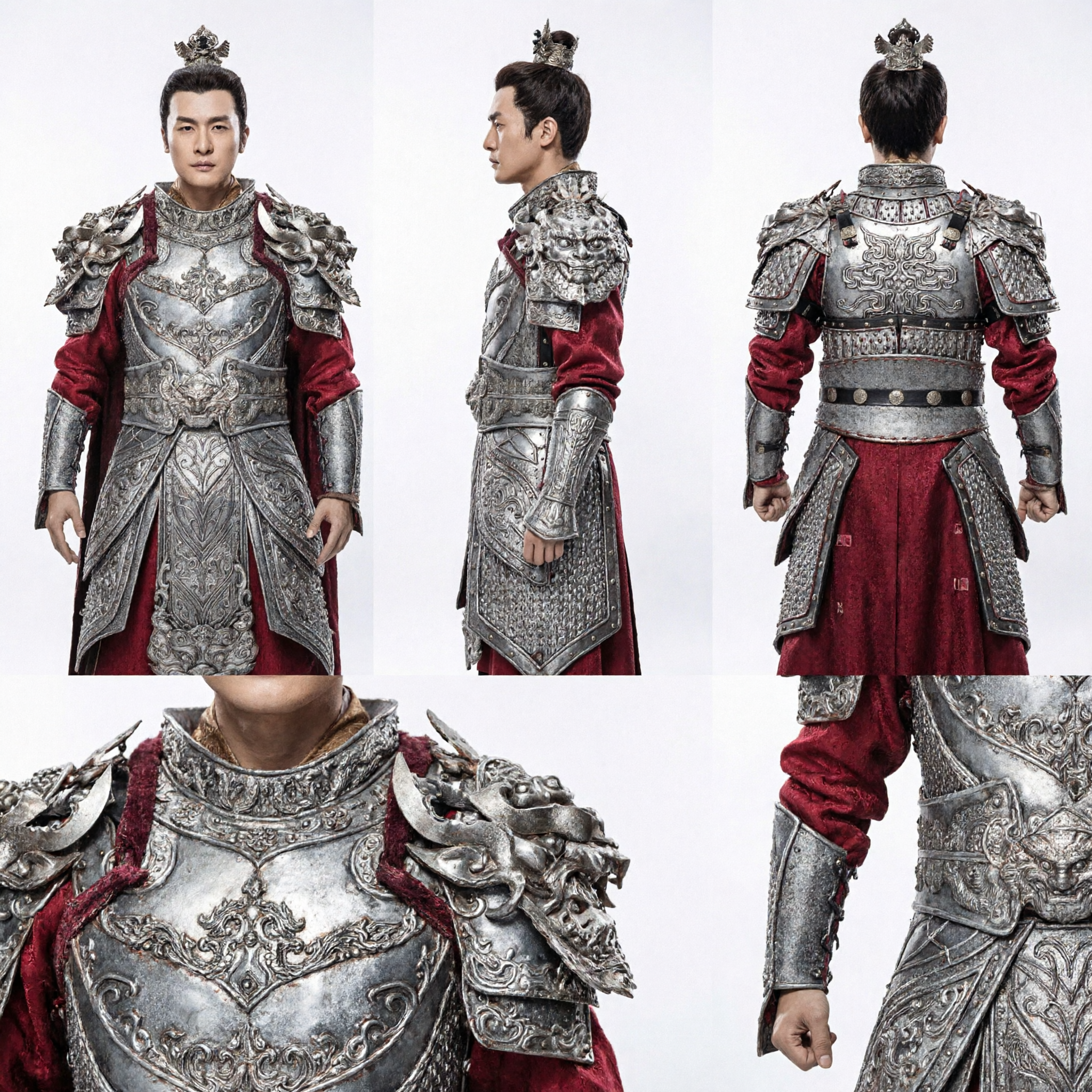 Men's Ancient Chinese General Silver Dragon Armor Costume Historical Prince Warrior Outfit for Cosplay - Asian Costume
