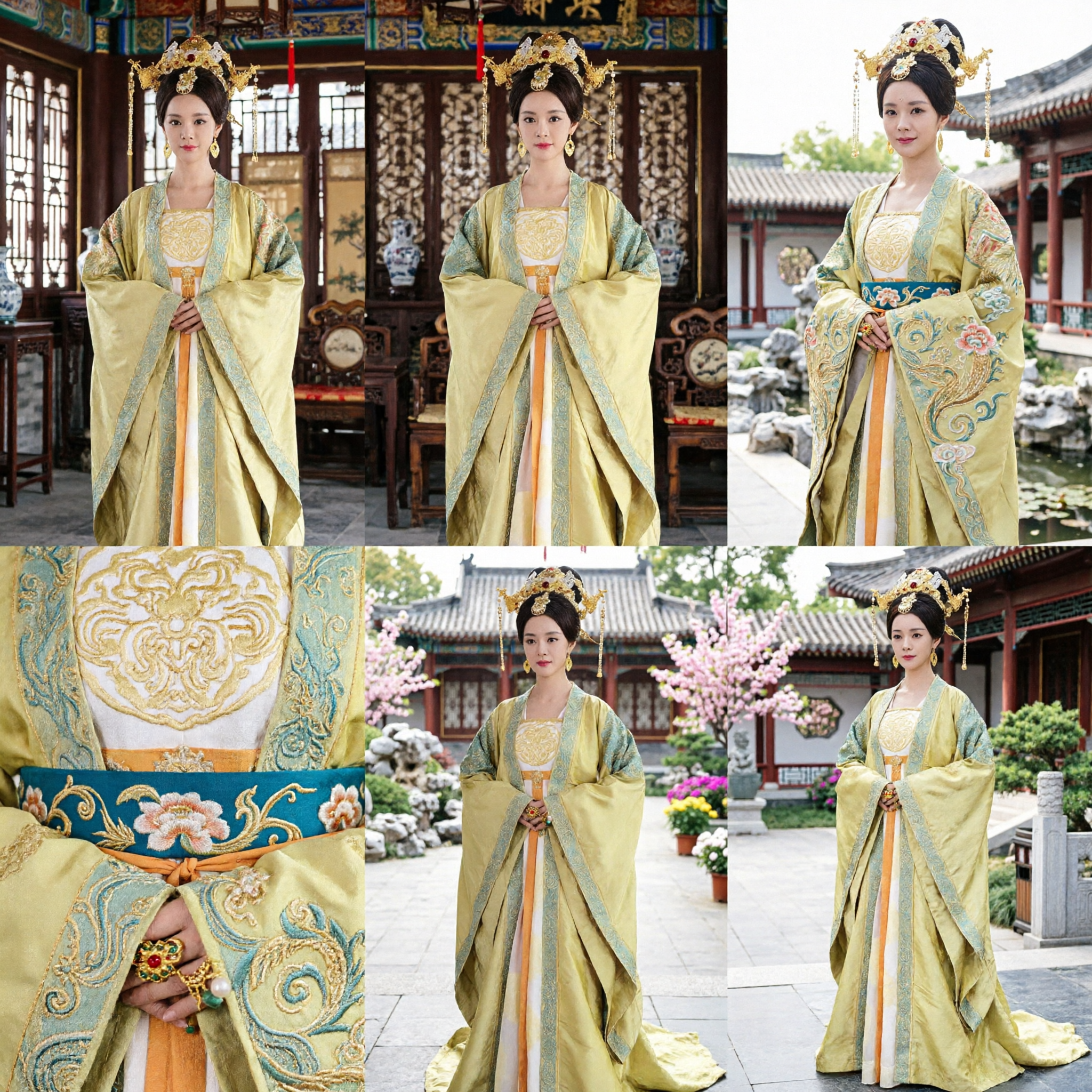 Traditional Chinese Tang Dynasty Empress Costume Yellow Hanfu Ancient Princess Dress for Women Festival Performance - Asian Costume