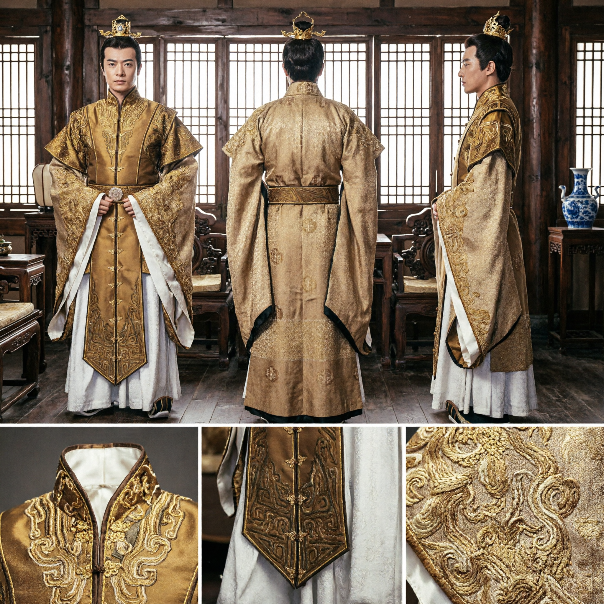 Ancient Chinese Emperor Costume Traditional Hanfu Robe Gold Embroidery Nobleman Clothing for Men Cosplay - Asian Costume