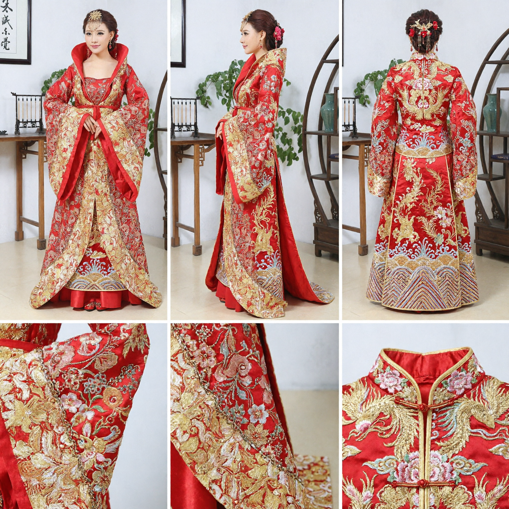 Women's Traditional Chinese Hanfu Wedding Dress Red Gold Embroidered Ancient Palace Costume for Bride - Asian Costume