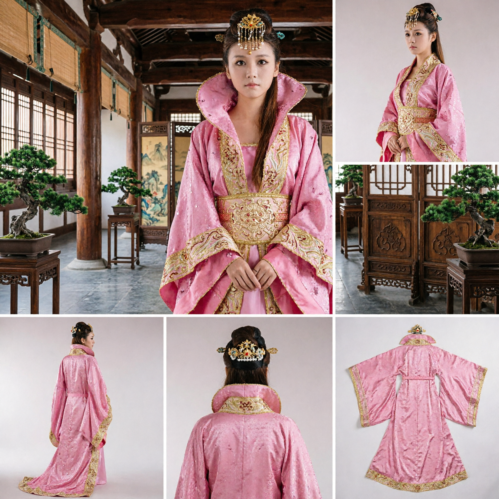 Traditional Chinese Pink Hanfu Dress Ancient Palace Lady Costume with Gold Embroidery for Women - Asian Costume