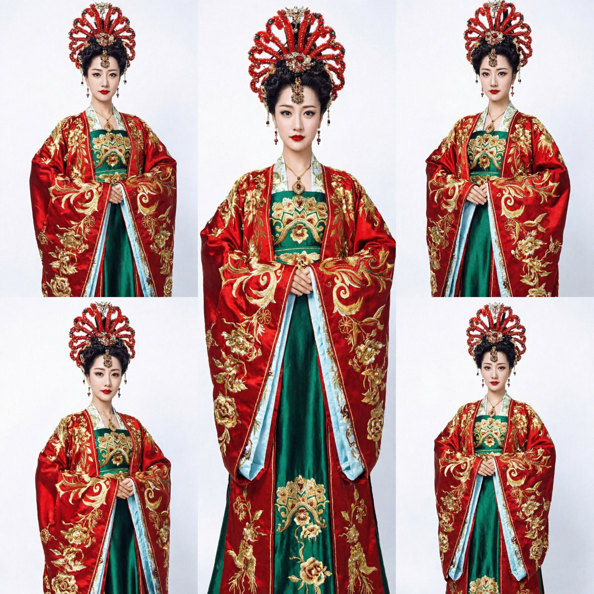 Ancient Chinese Tang Dynasty Empress Costume Red Robe Green Dress Hanfu Wedding Outfit for Women - Asian Costume