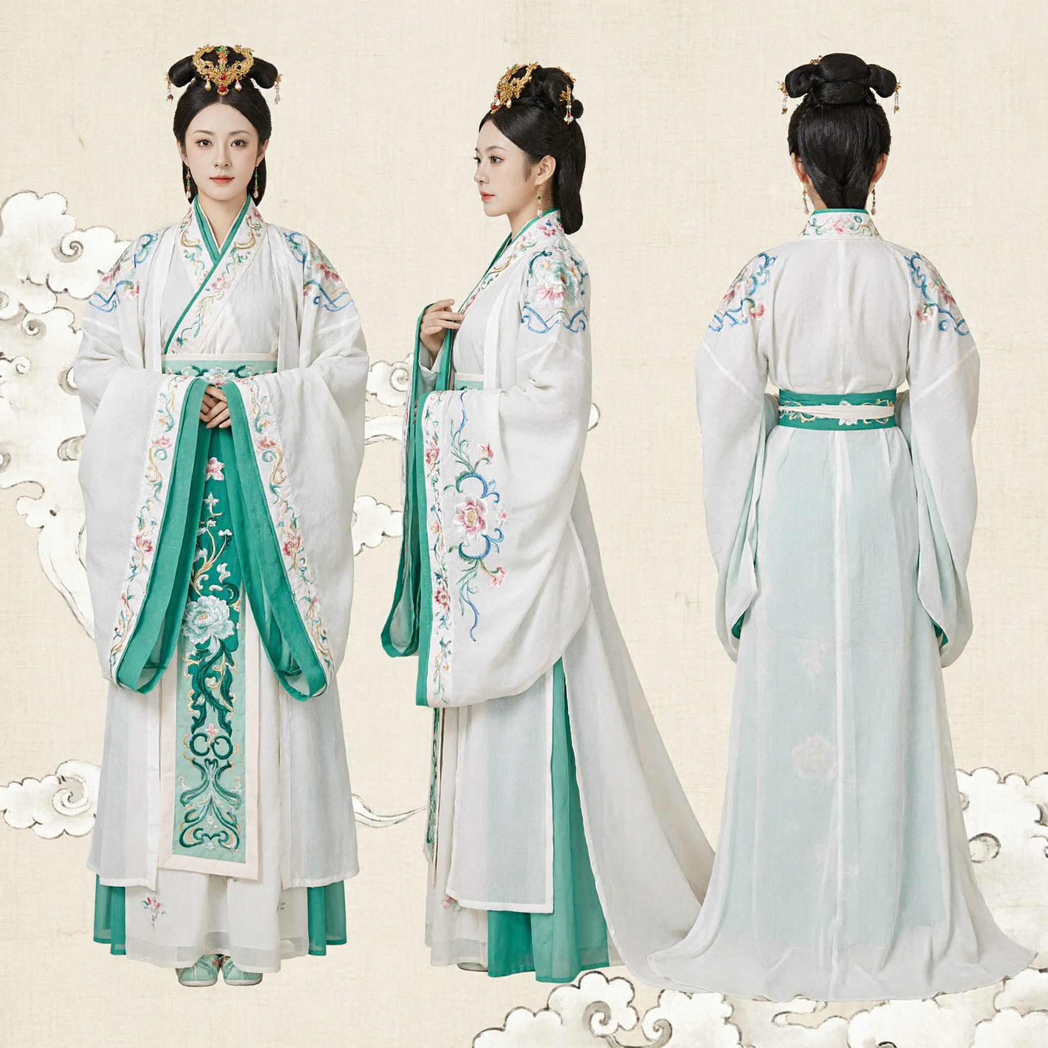Elegant Ancient Chinese Princess Hanfu Costume White and Green Traditional Dress for Women Historical Cosplay - Asian Costume