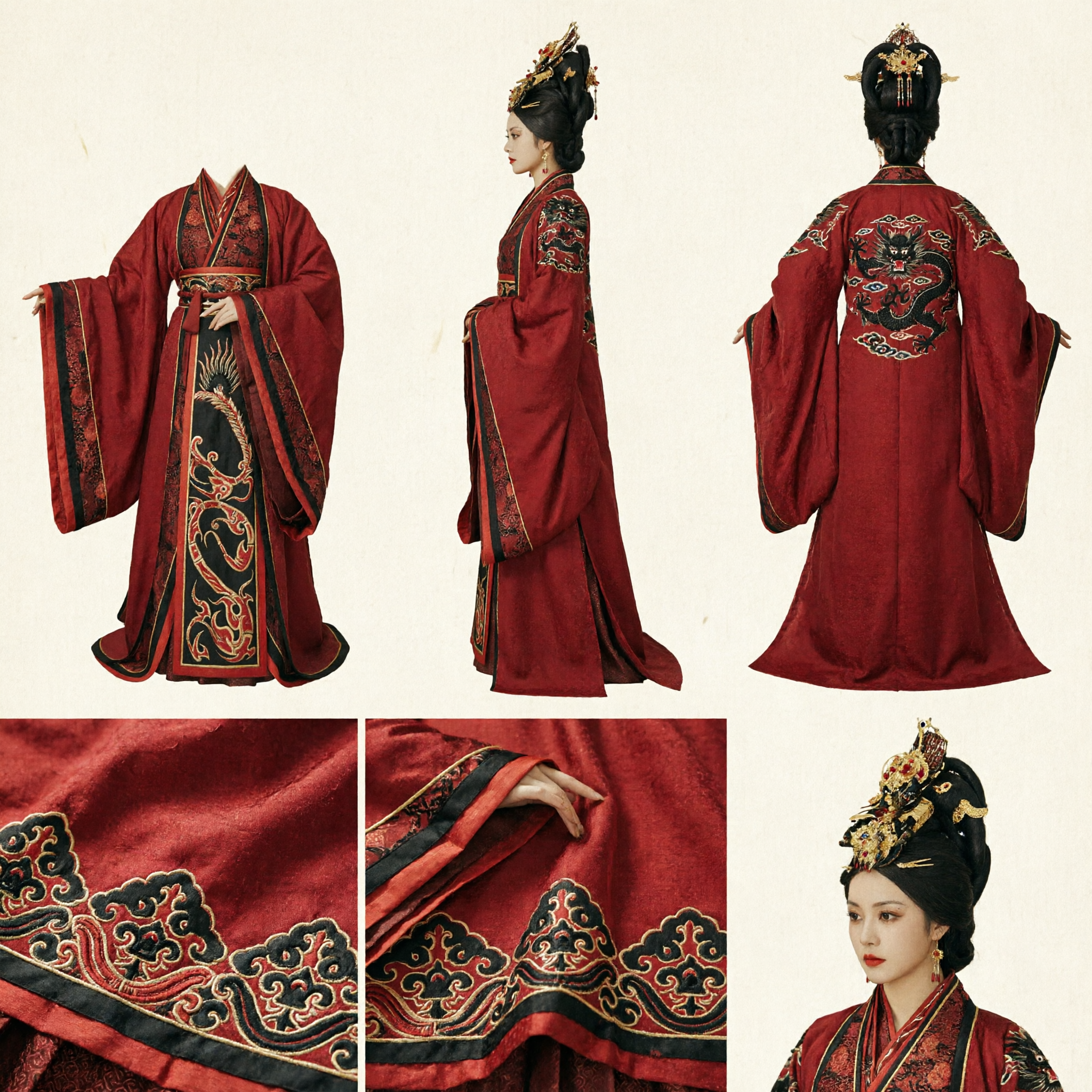 Traditional Chinese Hanfu Ancient Red Embroidered Robe Han Dynasty Empress Costume for Women Historical Performance - Asian Costume