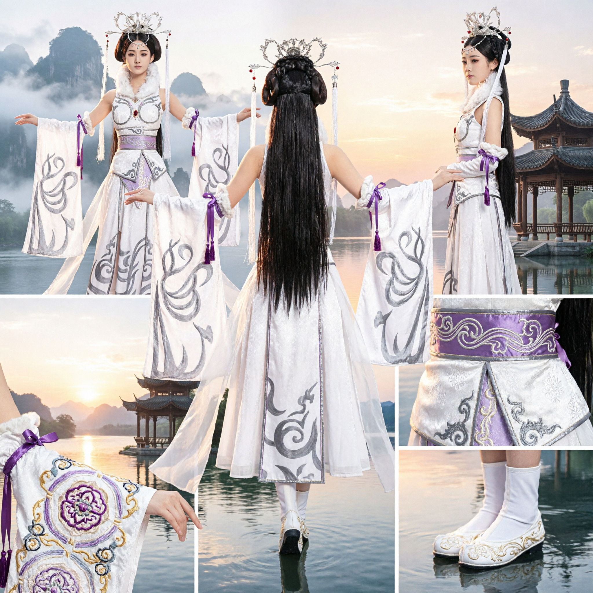 Elegant White Ancient Chinese Fairy Goddess Hanfu Costume for Women Cosplay Stage Performance Dress - Asian Costume