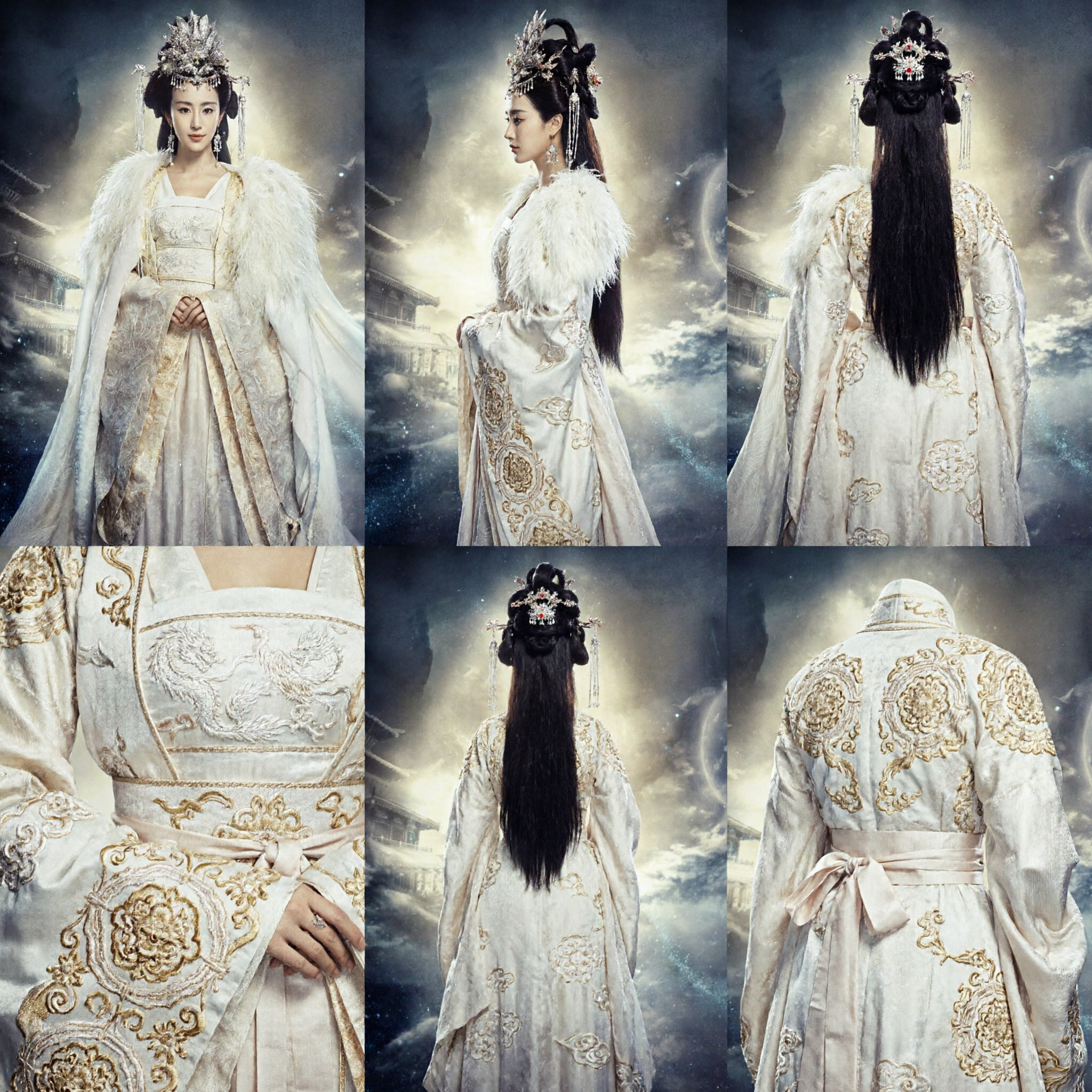Ancient Chinese Princess Costume White Feather Cloak Hanfu Dress Fantasy Cosplay Period Drama Replica for Women - Asian Costume
