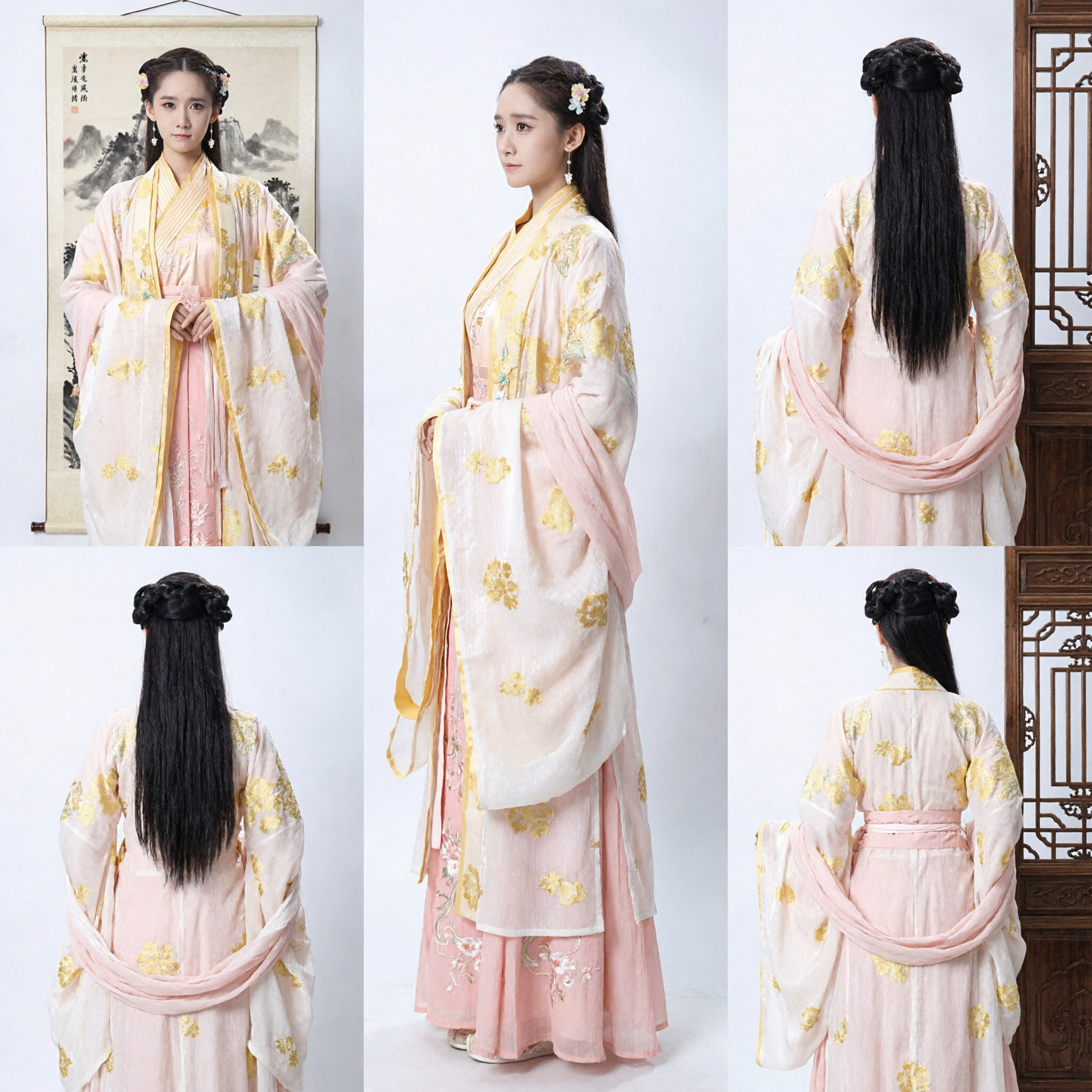 Elegant Traditional Chinese Hanfu Costume for Women Ancient Fairy Dress Pink Yellow Embroidery for Cosplay Dance - Asian Costume