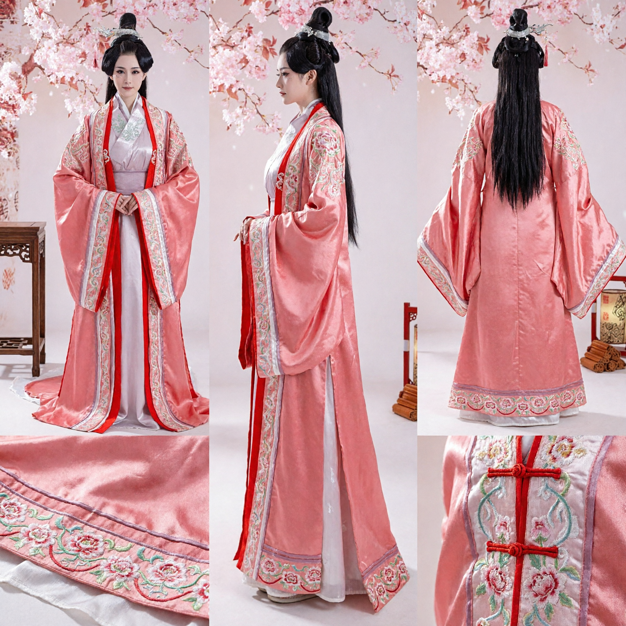 Traditional Chinese Hanfu Pink Ancient Princess Costume Embroidered Han Dynasty Dress for Women - Asian Costume