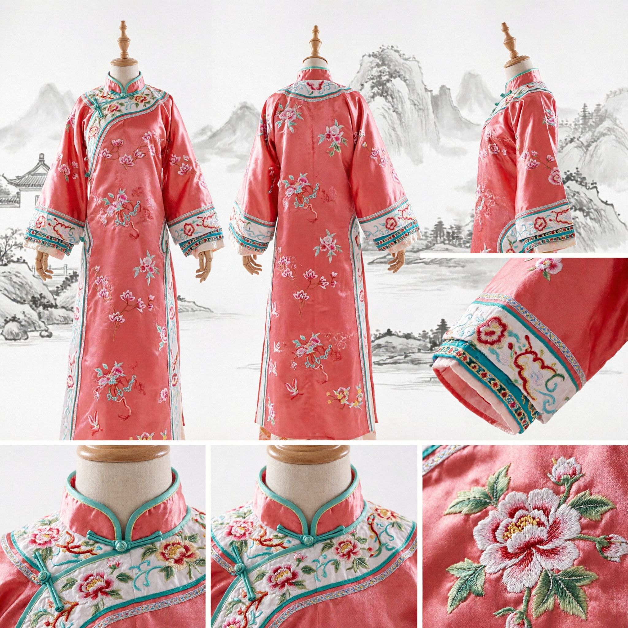 Traditional Chinese Ancient Princess Embroidered Pink Robe Qing Dynasty Style Palace Hanfu Costume for Women - Asian Costume
