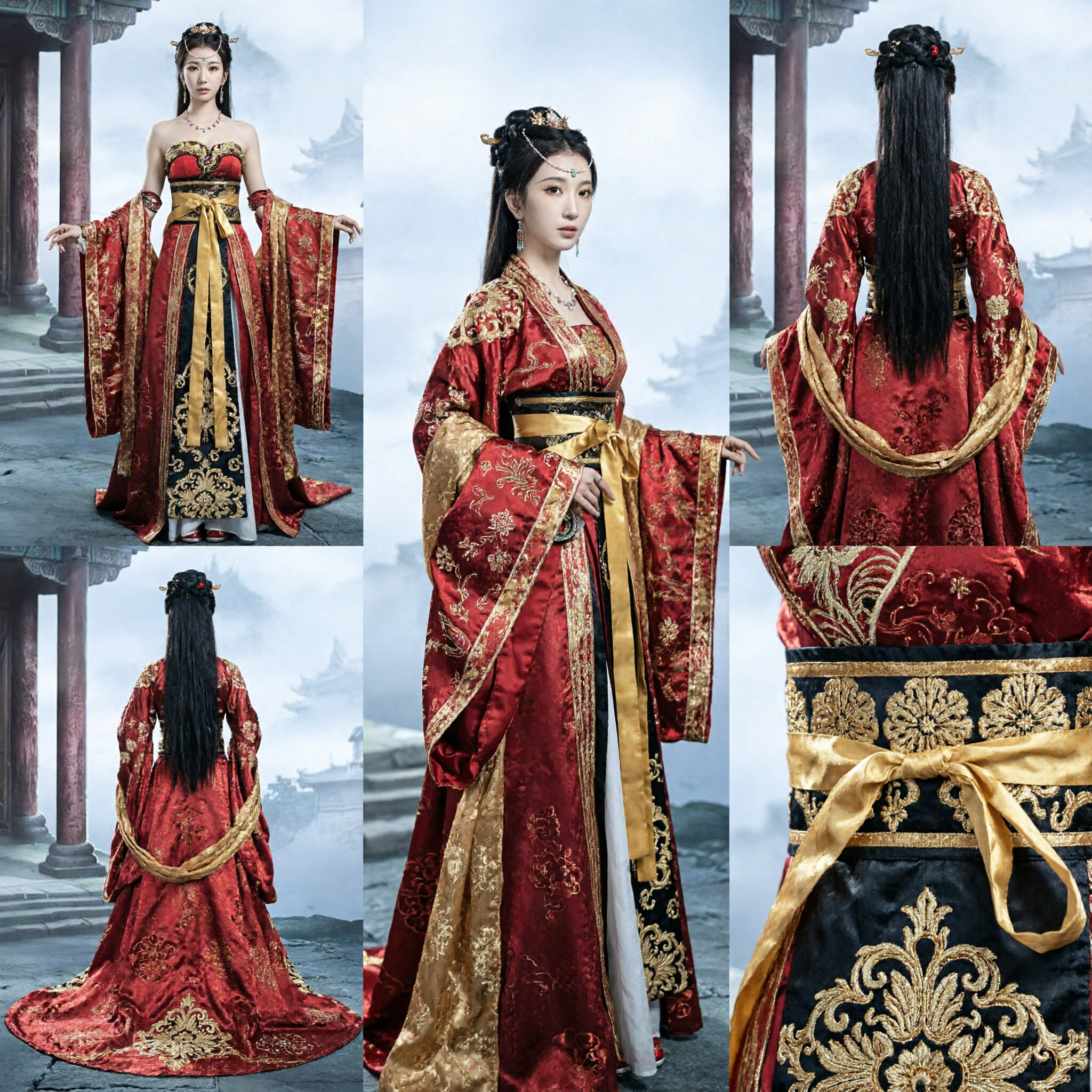 Women's Ancient Chinese Tang Dynasty Palace Lady Hanfu Red Embroidered Dress for Cosplay and Performance - Asian Costume