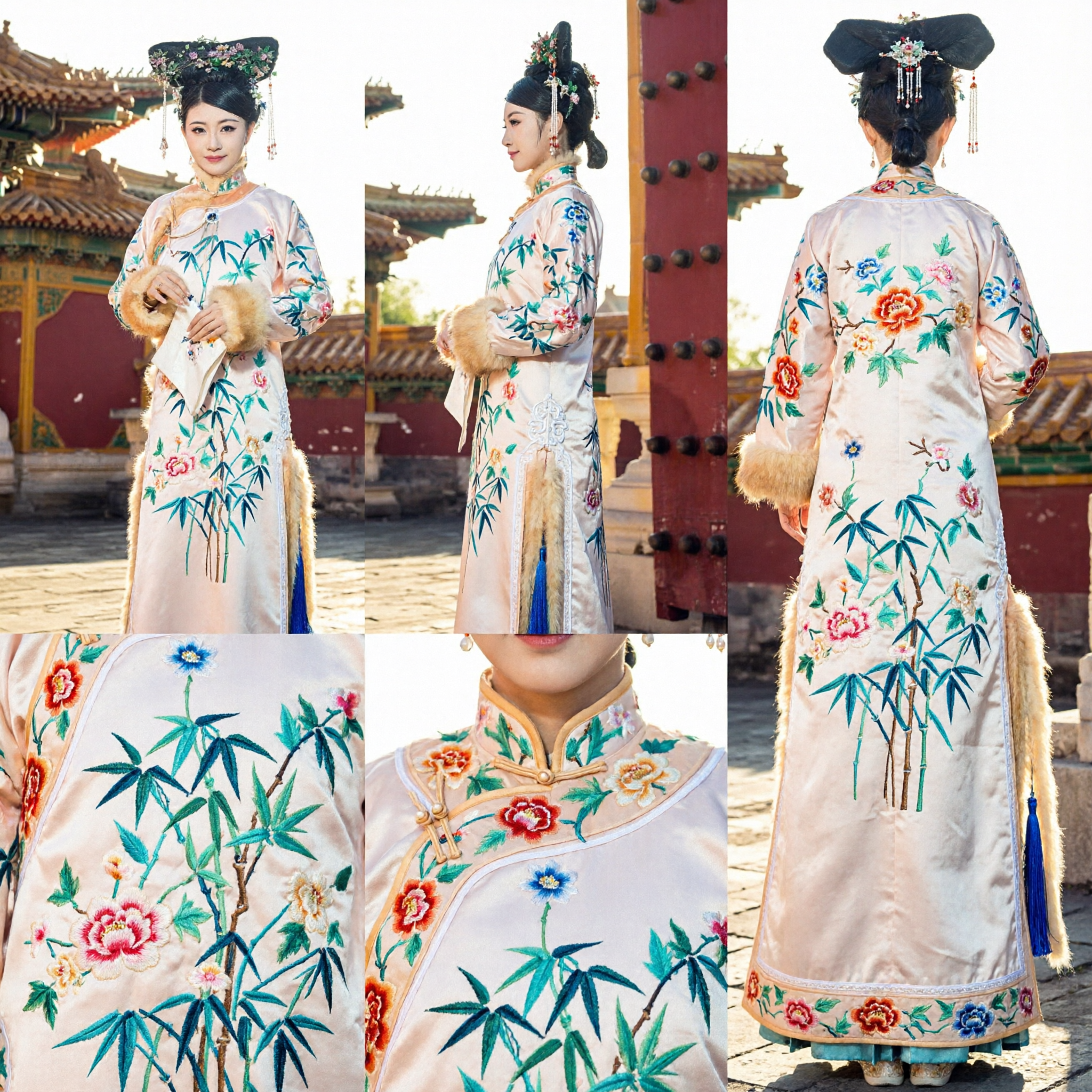 Traditional Chinese Qing Dynasty Manchu Princess Costume Complete Set Embroidered Robe and Headdress for Women Cosplay - Asian Costume