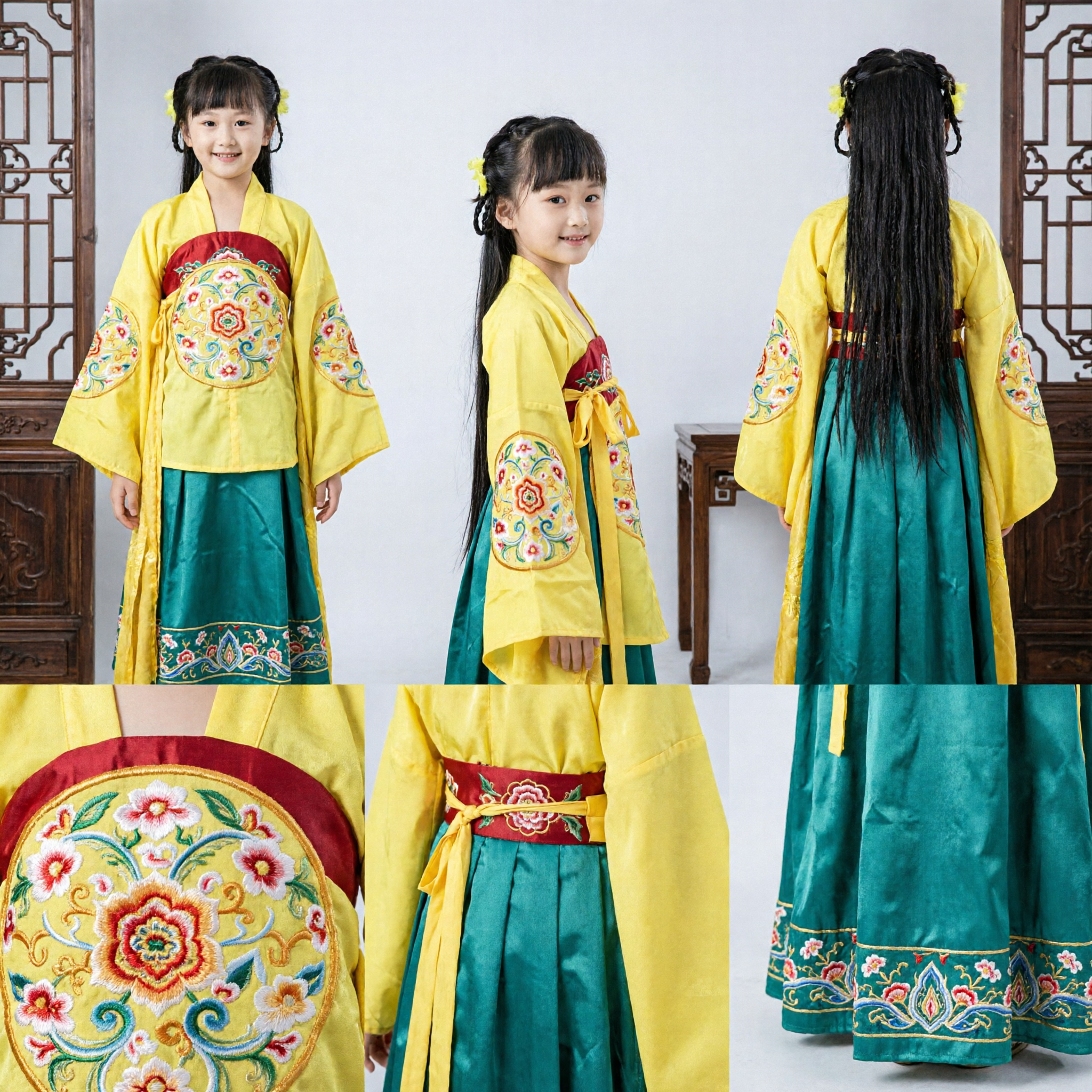 Traditional Chinese Hanfu Costume for Kids Girls Yellow Ancient Princess Fairy Dance Performance Outfit - Asian Costume