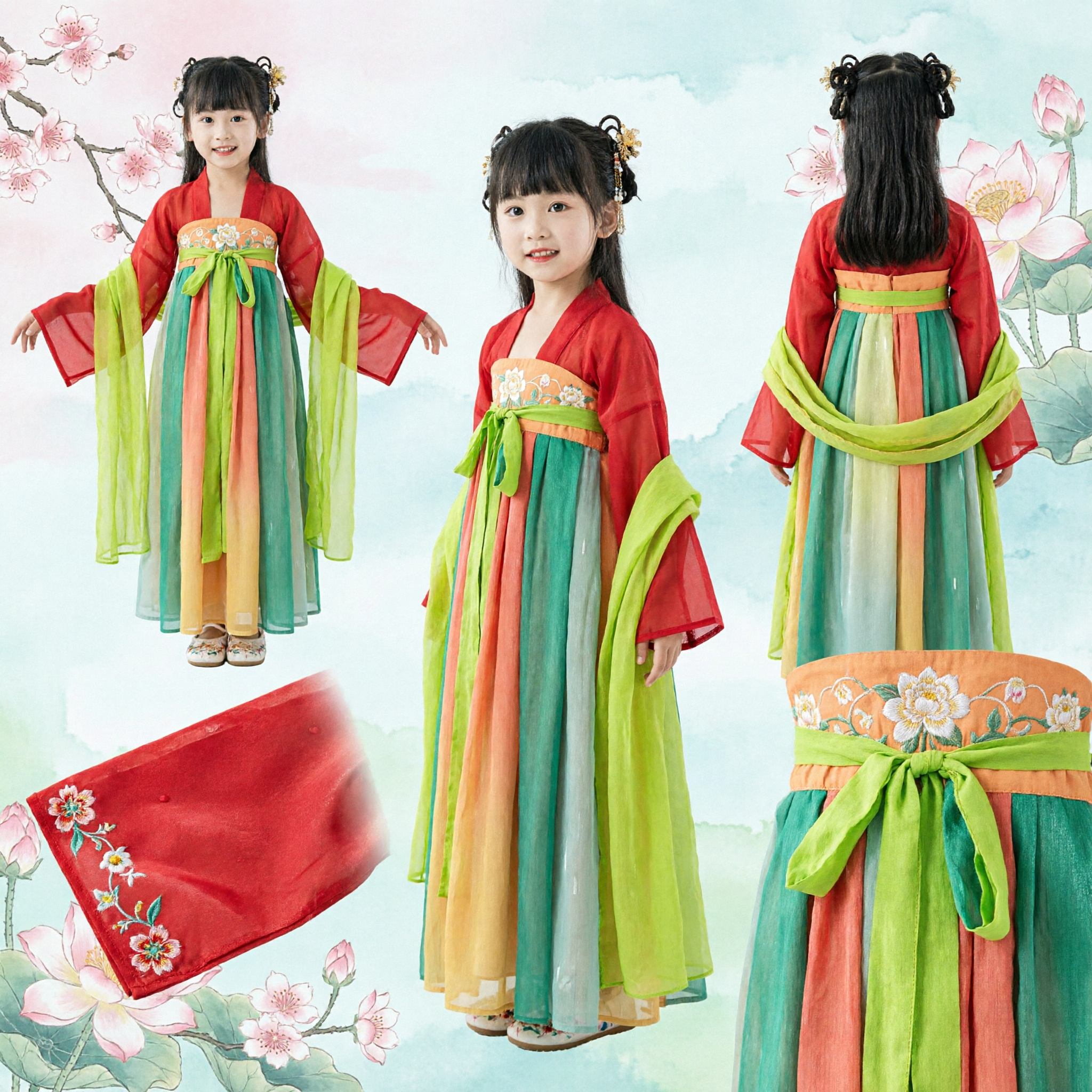 Traditional Chinese Hanfu Dress for Kids Girls Tang Dynasty Ancient Fairy Costume Performance Dance Wear - Asian Costume