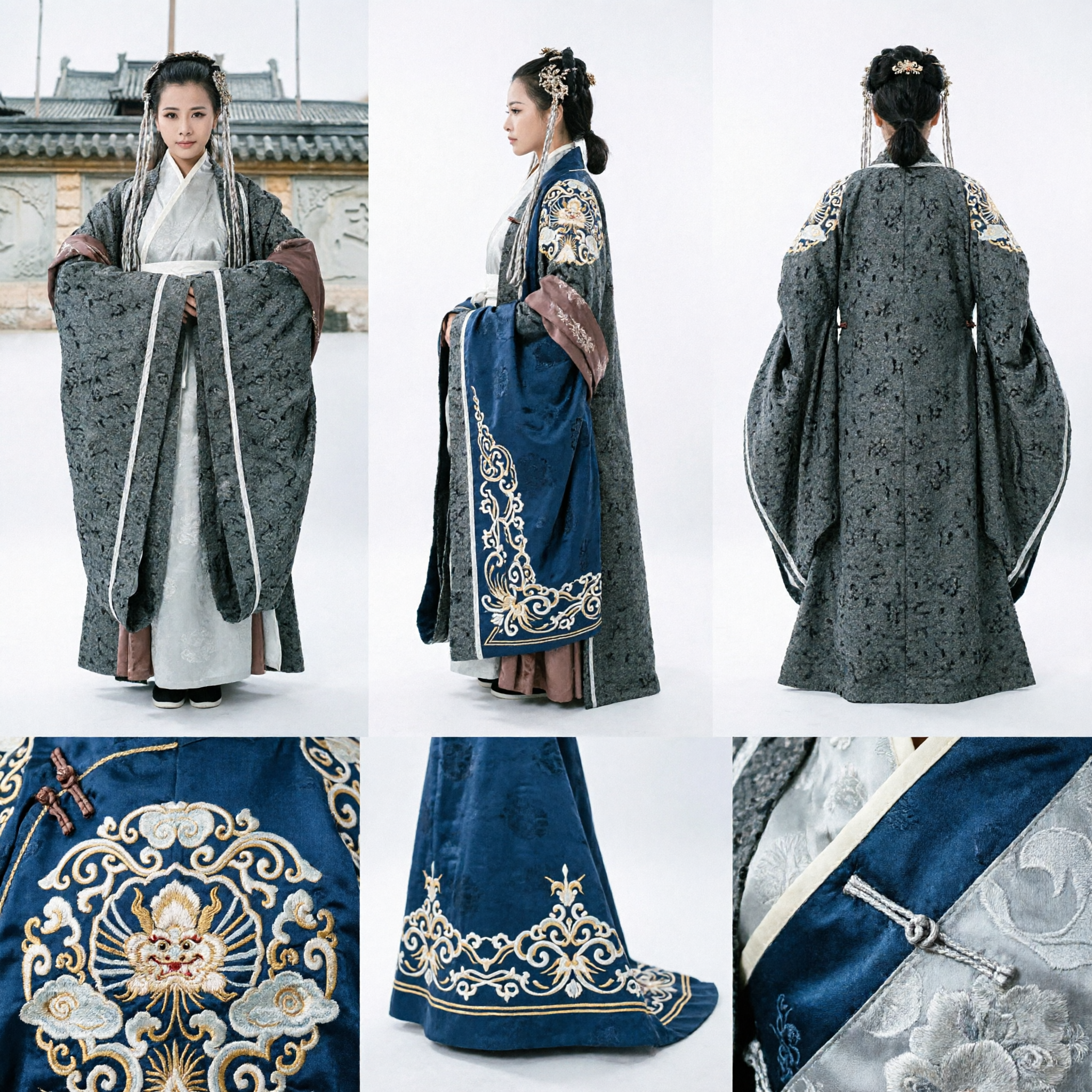Ancient Chinese Traditional Hanfu Costume for Women Grey Robe Historical Dress Cosplay Outfit - Asian Costume