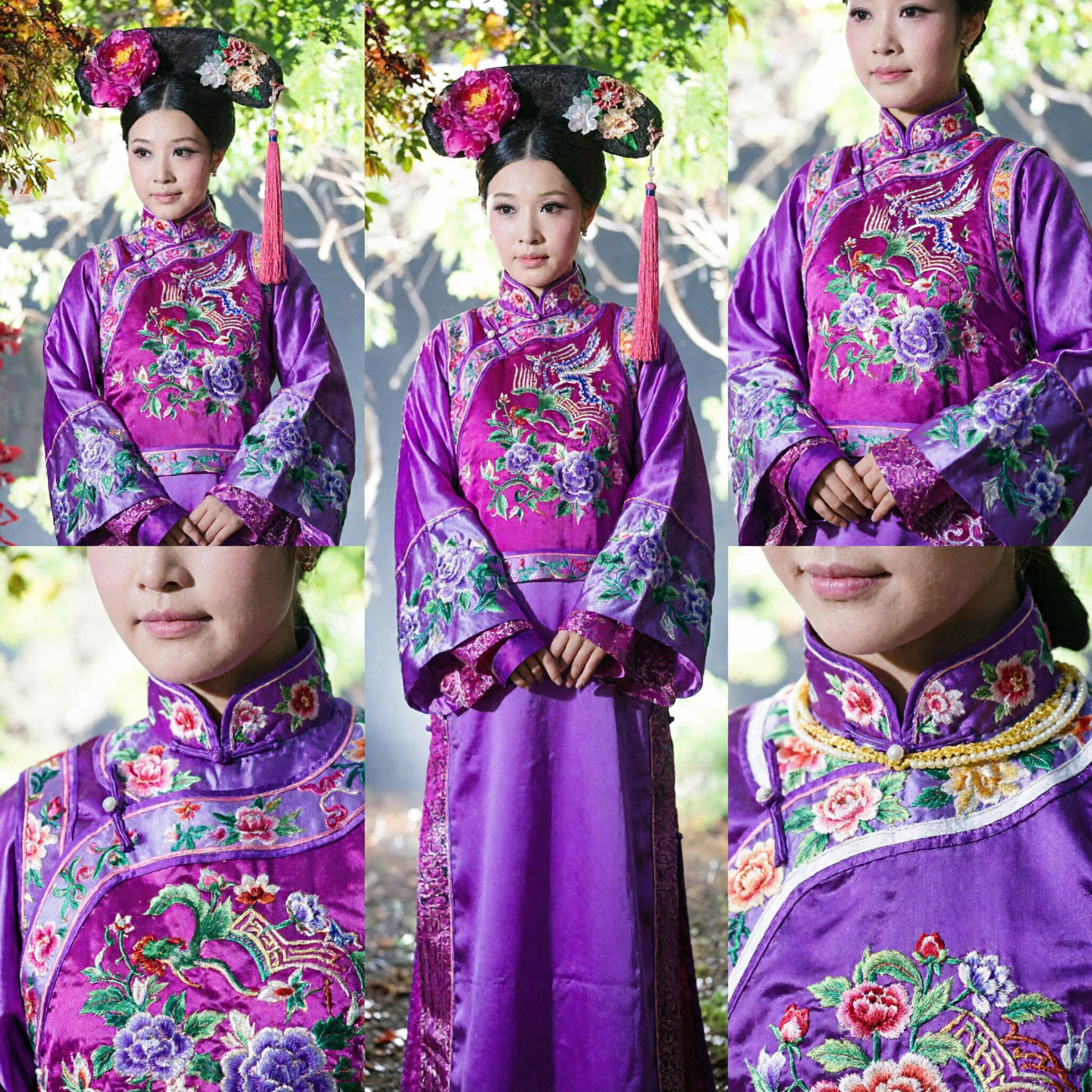 Ancient Chinese Qing Dynasty Empress Concubine Purple Robe Costume with Headpiece for Women Cosplay Performance - Asian Costume