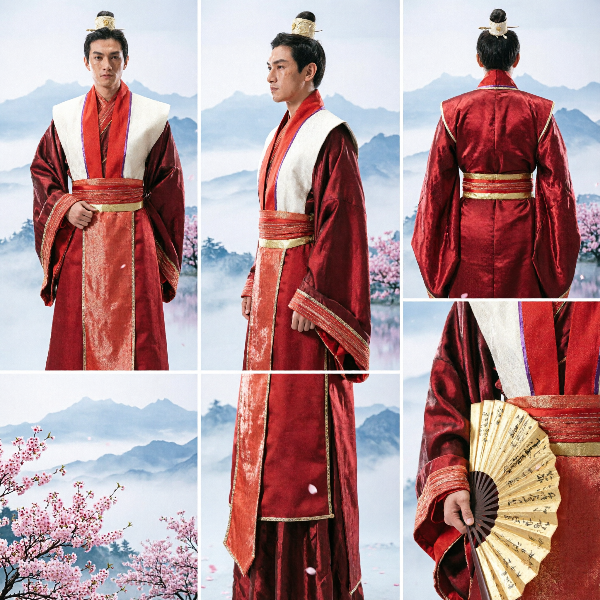 Men's Traditional Chinese Ancient Scholar Hanfu Costume Red Historical Robe for Cosplay and Stage Performance - Asian Costume