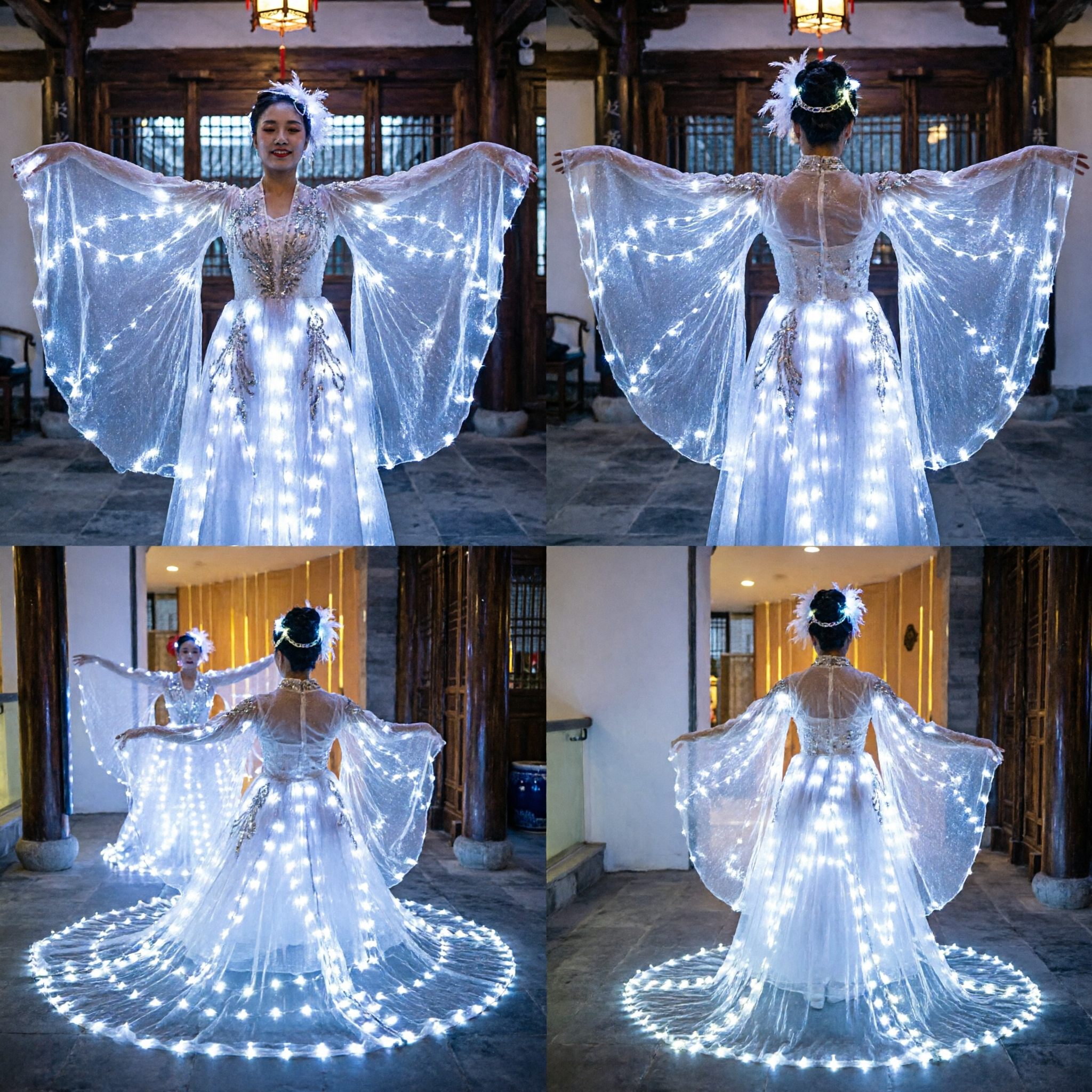 Children LED Luminous Butterfly Wings Dance Costume Kids Stage Performance Fairy Angel Outfit with Lights - Asian Costume