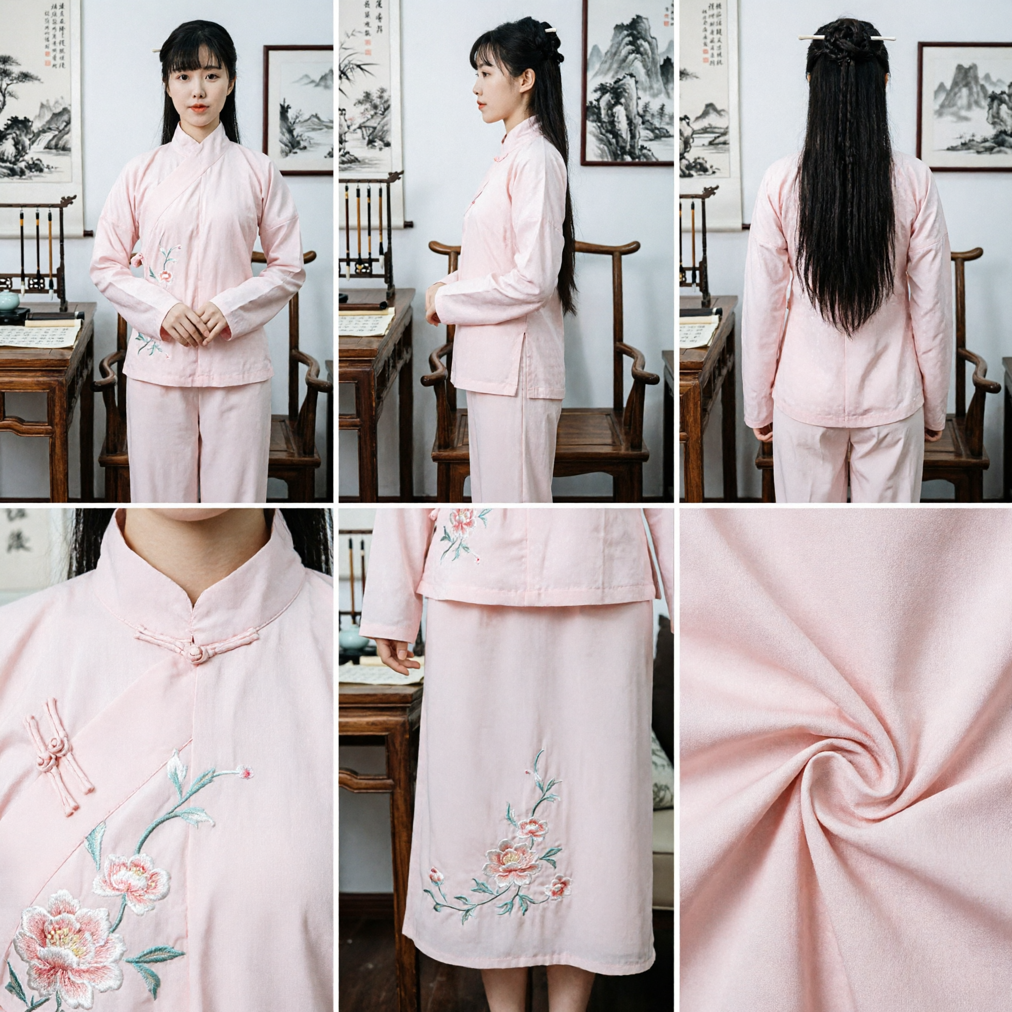 Traditional Chinese Pink Hanfu Sleepwear Set Women Ancient Style Loungewear Homewear Ancient Costume - Asian Costume