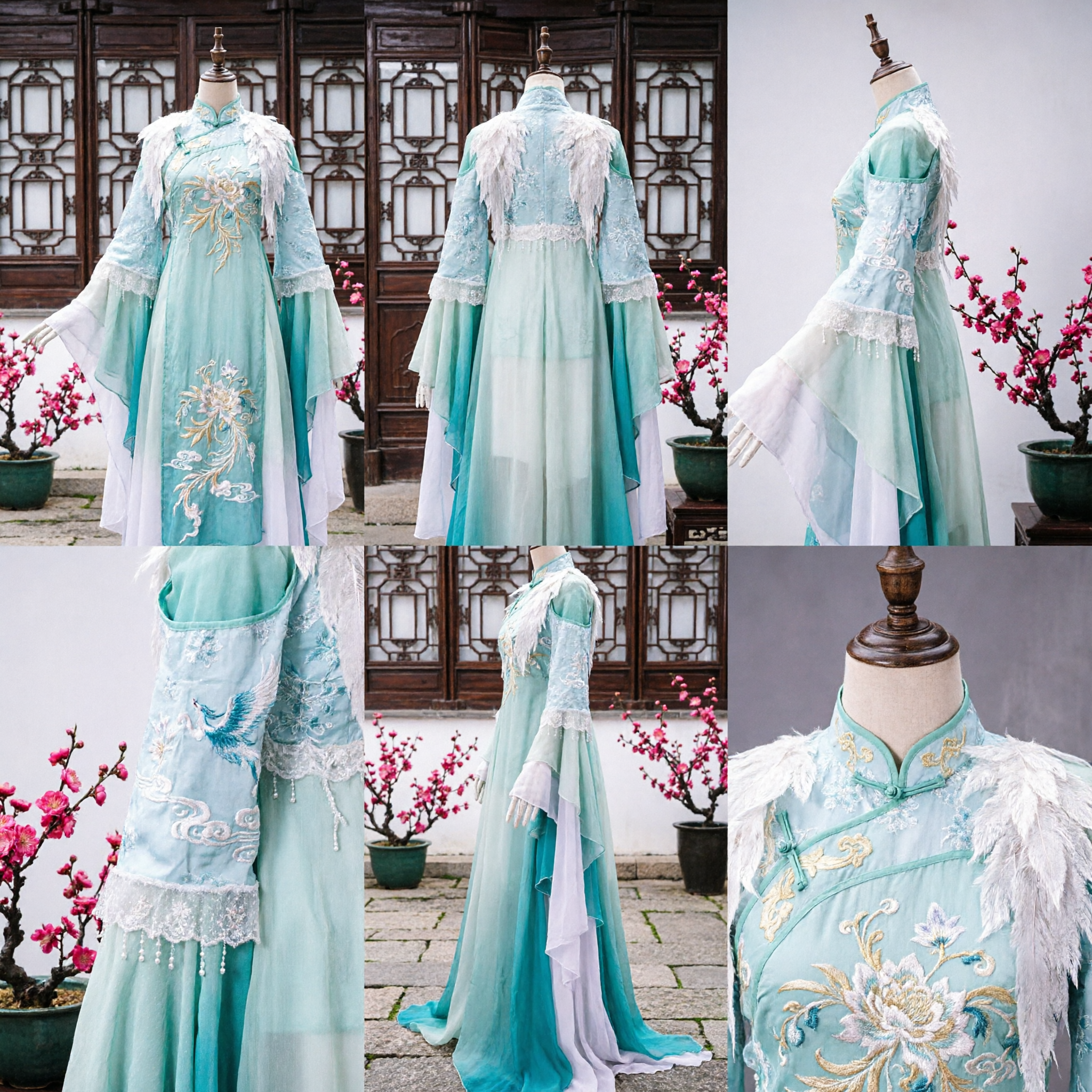 Elegant Teal Gradient Hanfu Dress Traditional Chinese Ancient Fairy Costume with Lace for Women Cosplay - Asian Costume