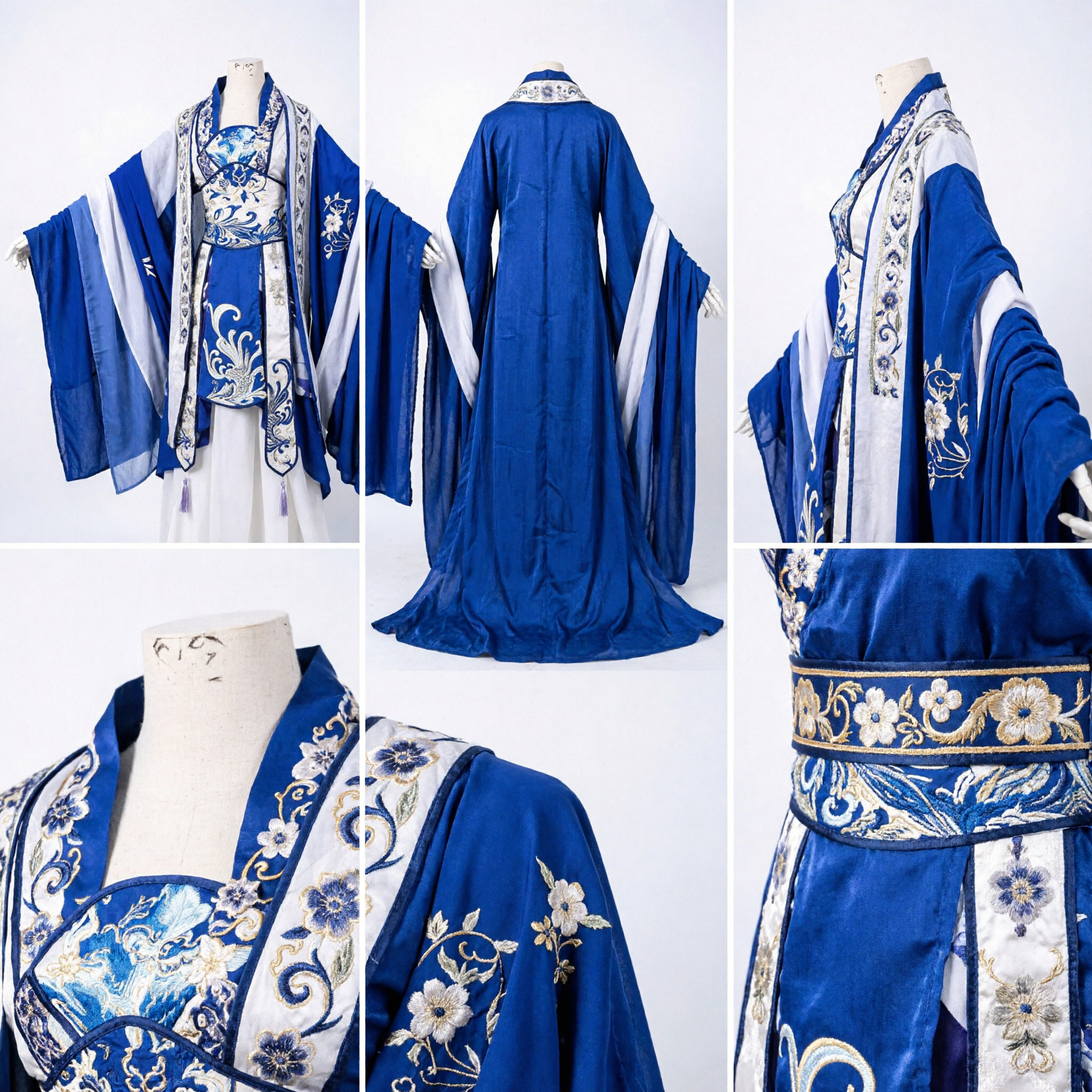 Elegant Blue and White Embroidered Chinese Hanfu Traditional Ancient Costume Fairy Dress for Women Cosplay - Asian Costume