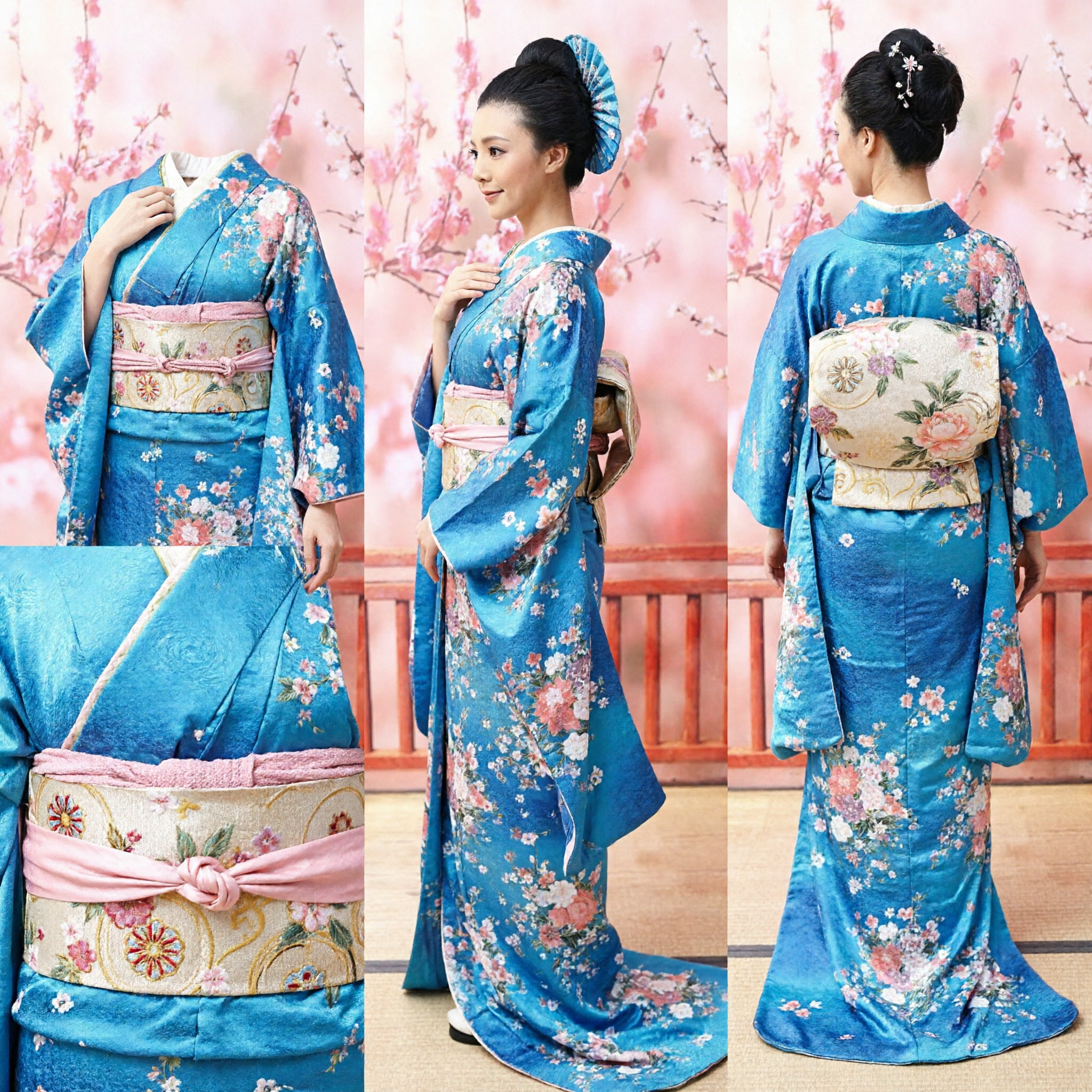 Elegant Blue Floral Japanese Kimono Traditional Costume for Women Geisha Dance Performance and Cultural Festivals - Asian Costume