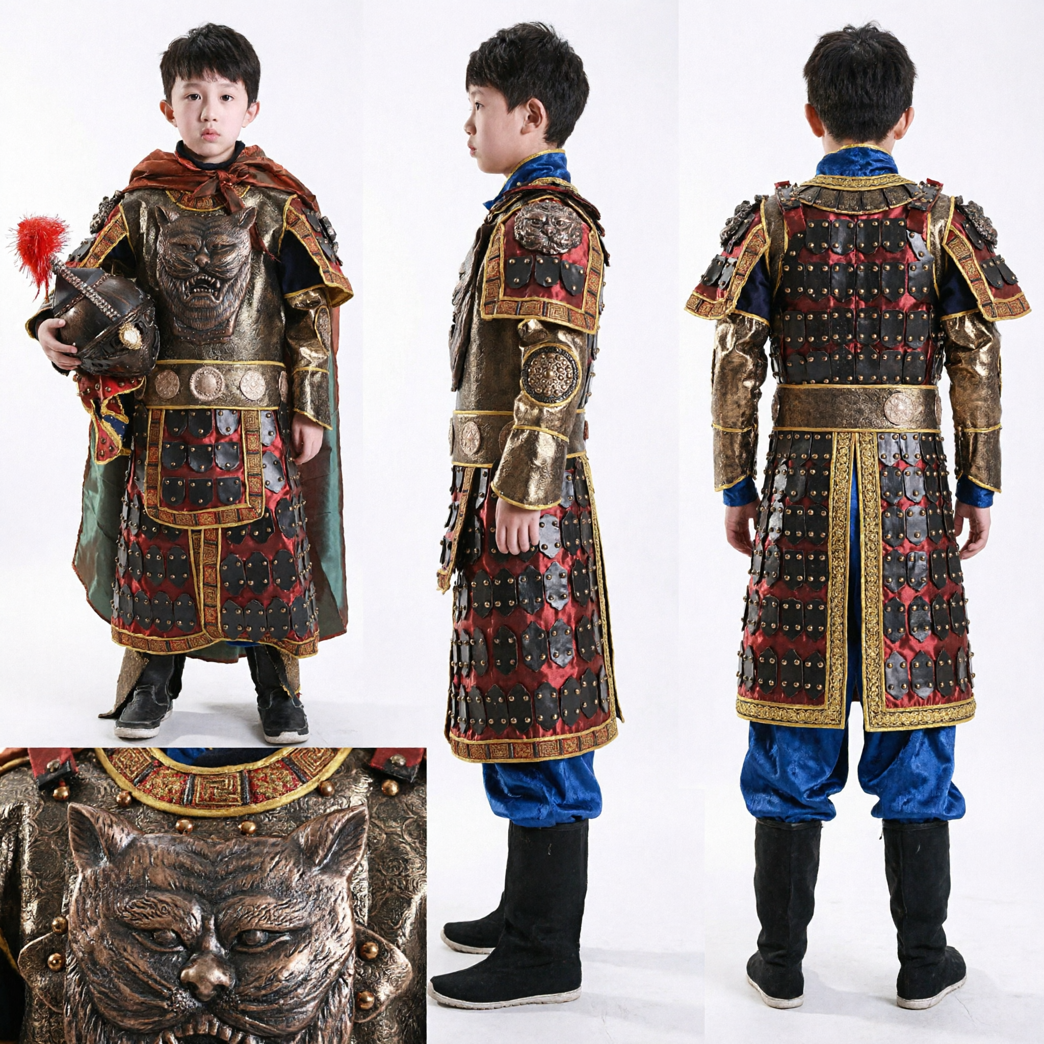 Kids Ancient Chinese General Armor Costume Boys Traditional Warrior Knight Cosplay Outfit for Halloween - Asian Costume