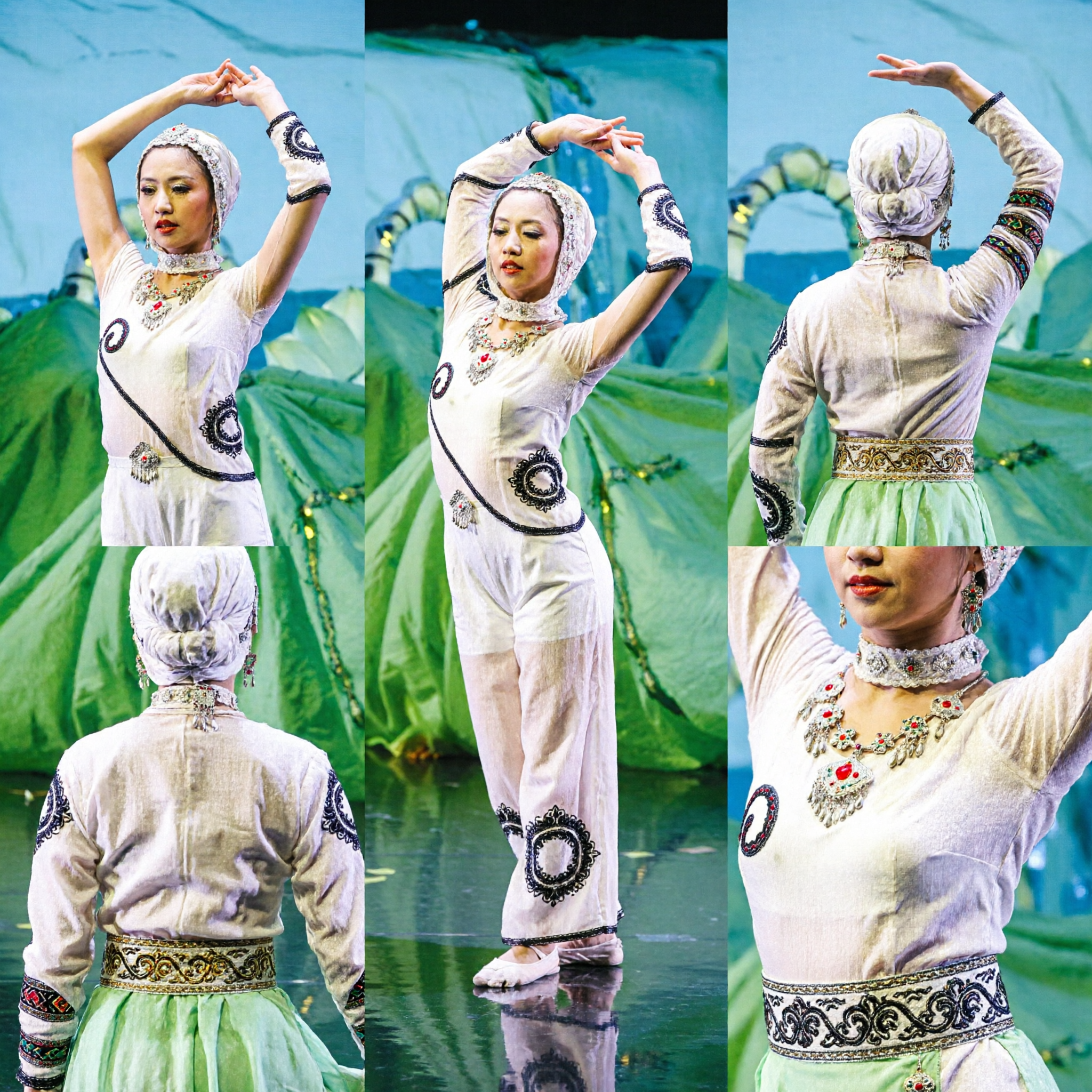 Women's Chinese Folk Dance Costume White Ink Wash Leotard with Sheer Skirt for Stage Performance - Asian Costume