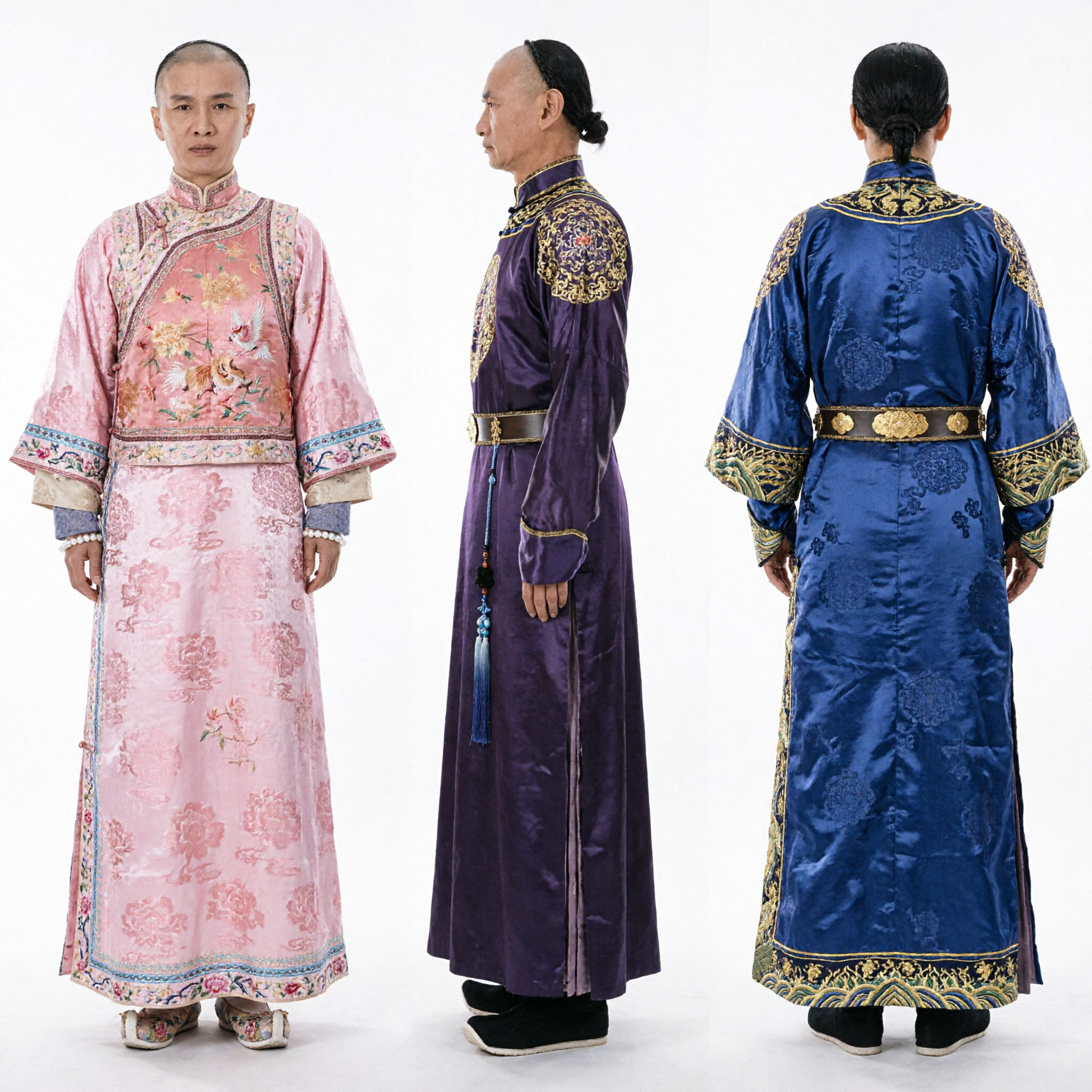 Qing Dynasty Ancient Chinese Noble Couple Costume Set Man Black Cape Robe Woman Pink Dress for Cosplay - Asian Costume