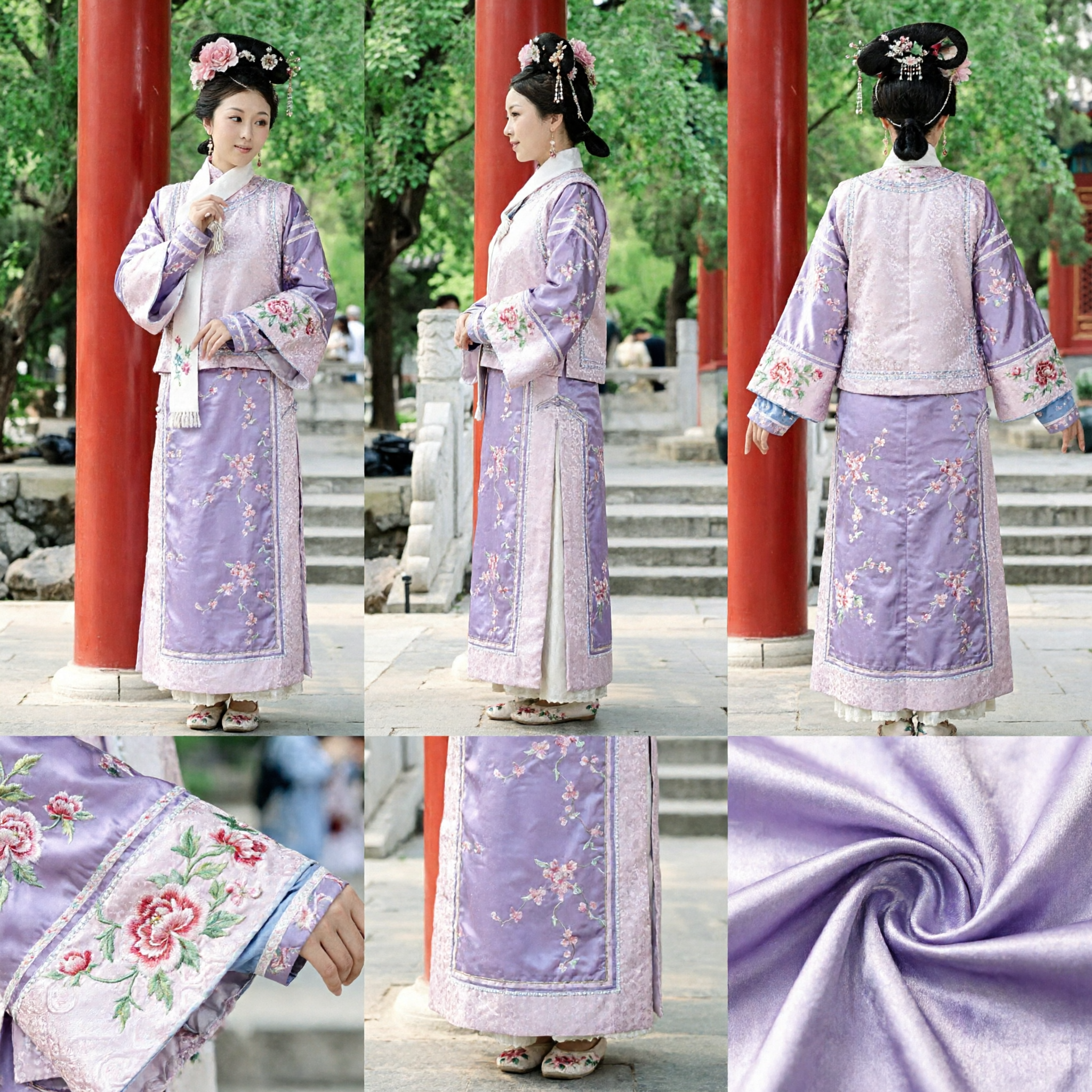 Traditional Chinese Qing Dynasty Princess Costume Purple Floral Embroidered Manchu Lady Ancient Clothing for Women Performance - Asian Costume