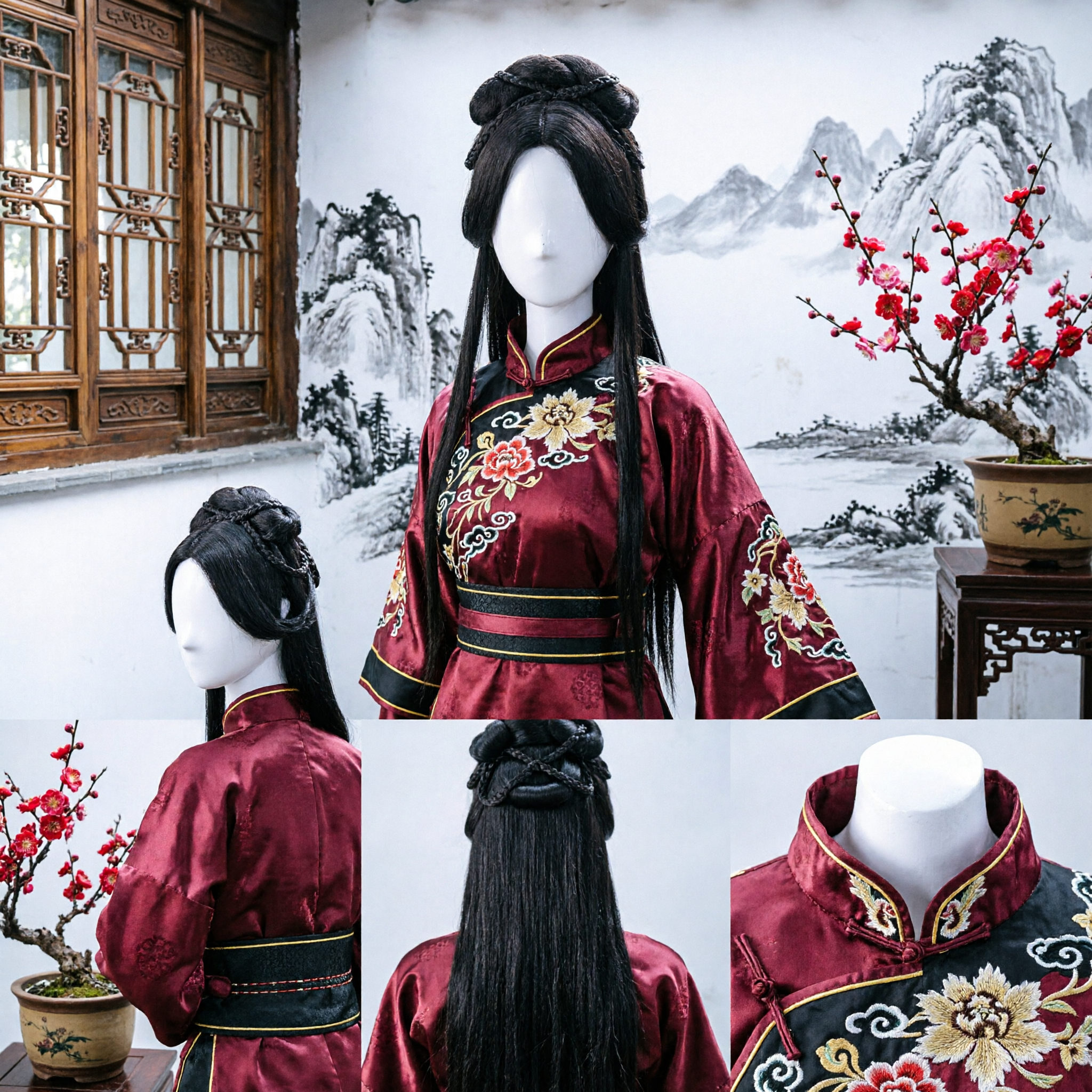 Ancient Chinese Hanfu Wig Black Braided High Bun Hairpiece Traditional Princess Cosplay Wig for Women - Asian Costume