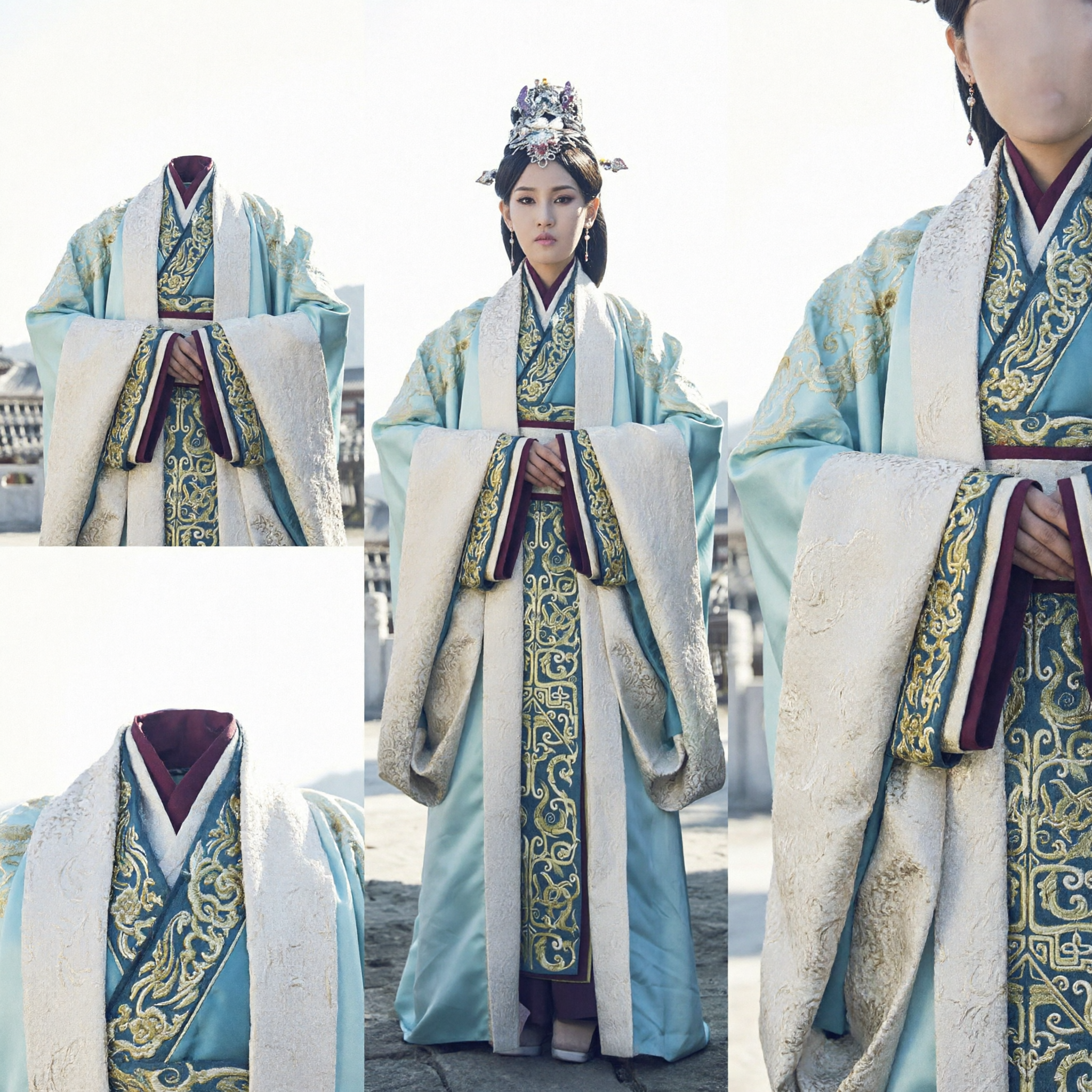 Elegant Blue Ancient Chinese Princess Hanfu Costume with Intricate Gold Embroidery for Women Historical Cosplay - Asian Costume
