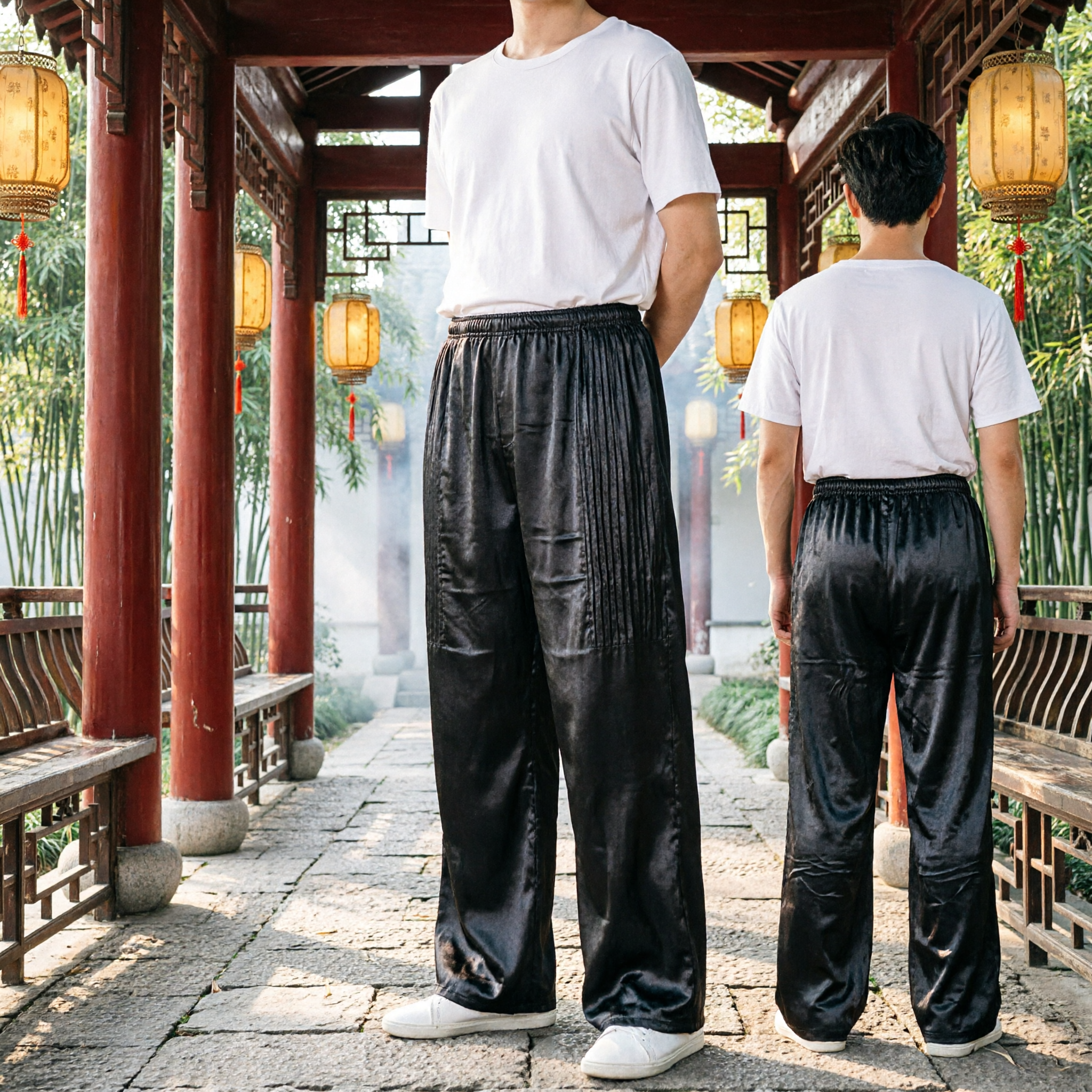 Men's Traditional Chinese Kung Fu Pants Black Loose Fit Tai Chi Martial Arts Trousers for Practice and Performance - Asian Costume