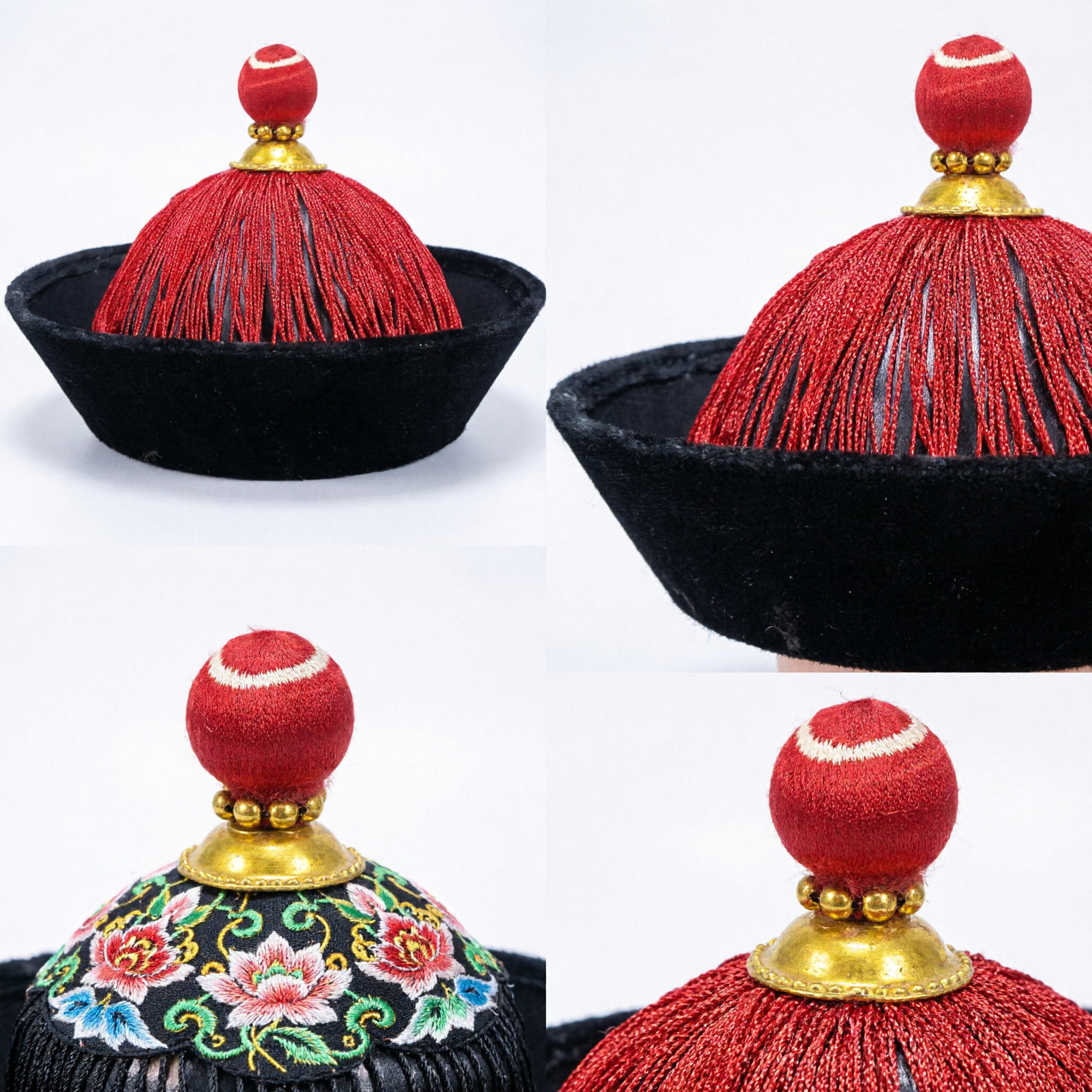 Traditional Chinese Qing Dynasty Official Hat Red Tassel Black Velvet Cap for Men Historical Cosplay - Asian Costume