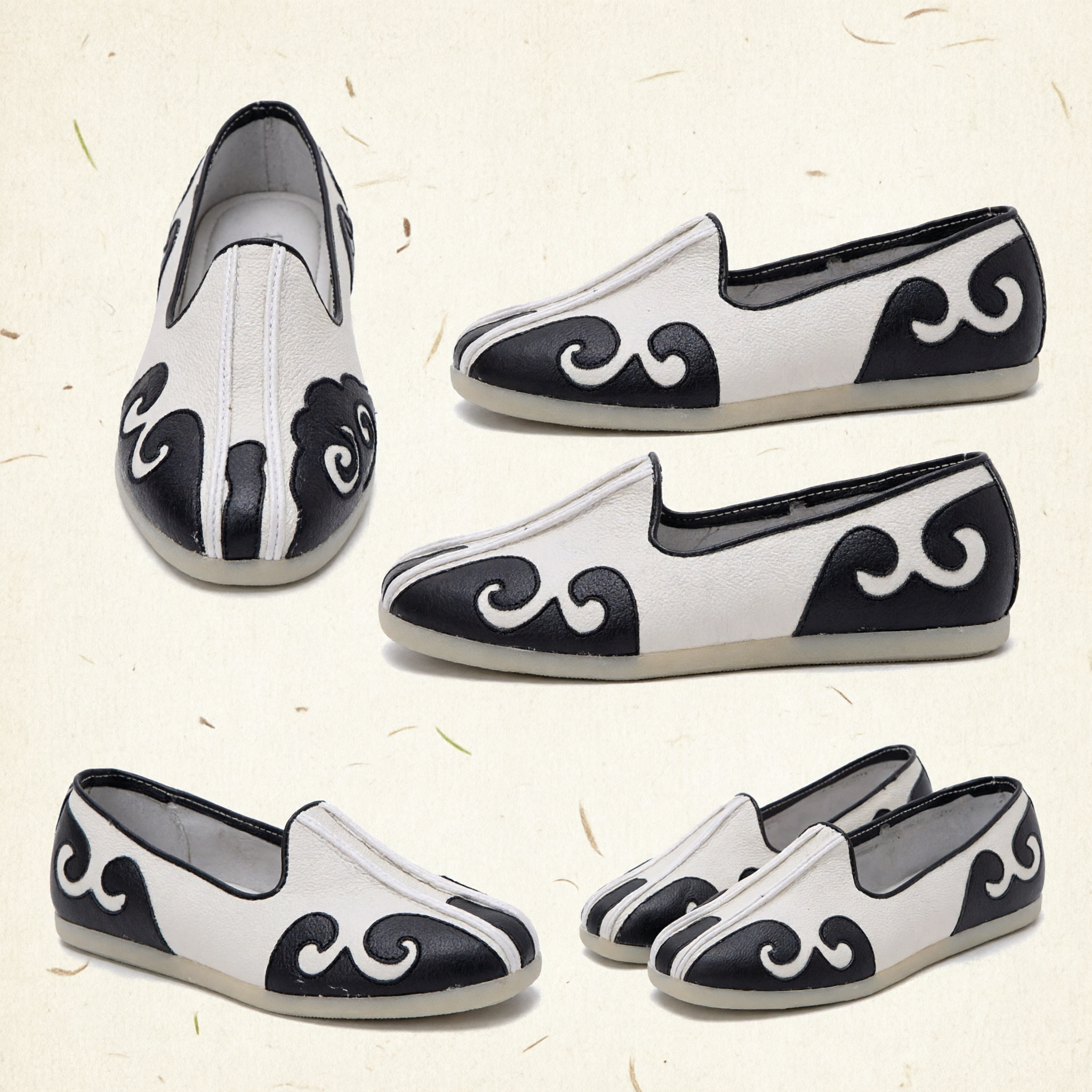 Traditional Chinese Black and White Cloud Pattern Kung Fu Shoes for Tai Chi and Hanfu - Asian Costume
