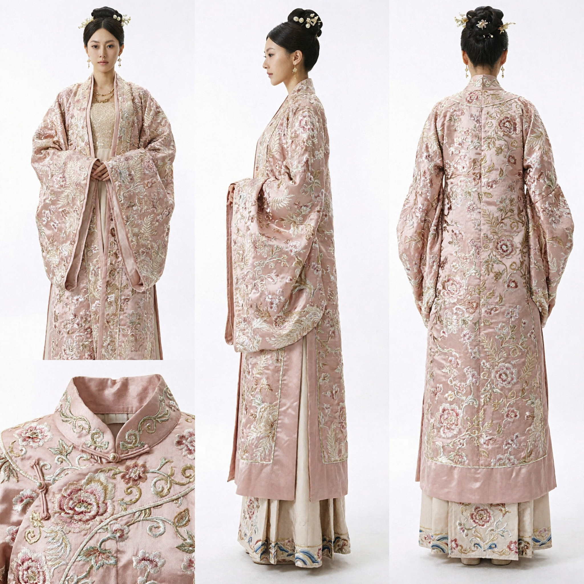 Traditional Ancient Chinese Palace Lady Hanfu Pink Embroidered Robe Costume for Women Historical Drama Cosplay - Asian Costume