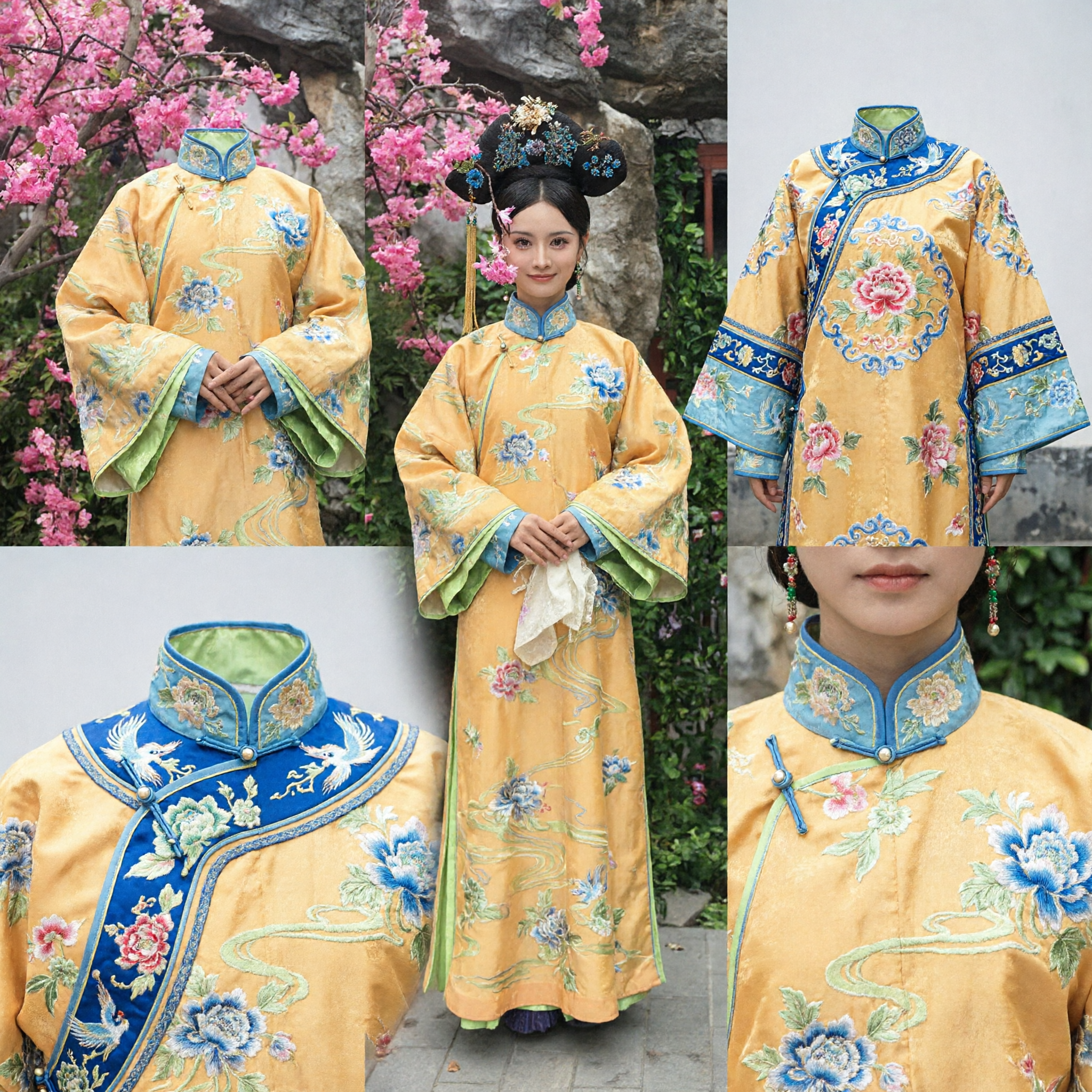Traditional Chinese Qing Dynasty Manchu Princess Costume Yellow Embroidered Court Robe for Women Historical Drama Cosplay - Asian Costume
