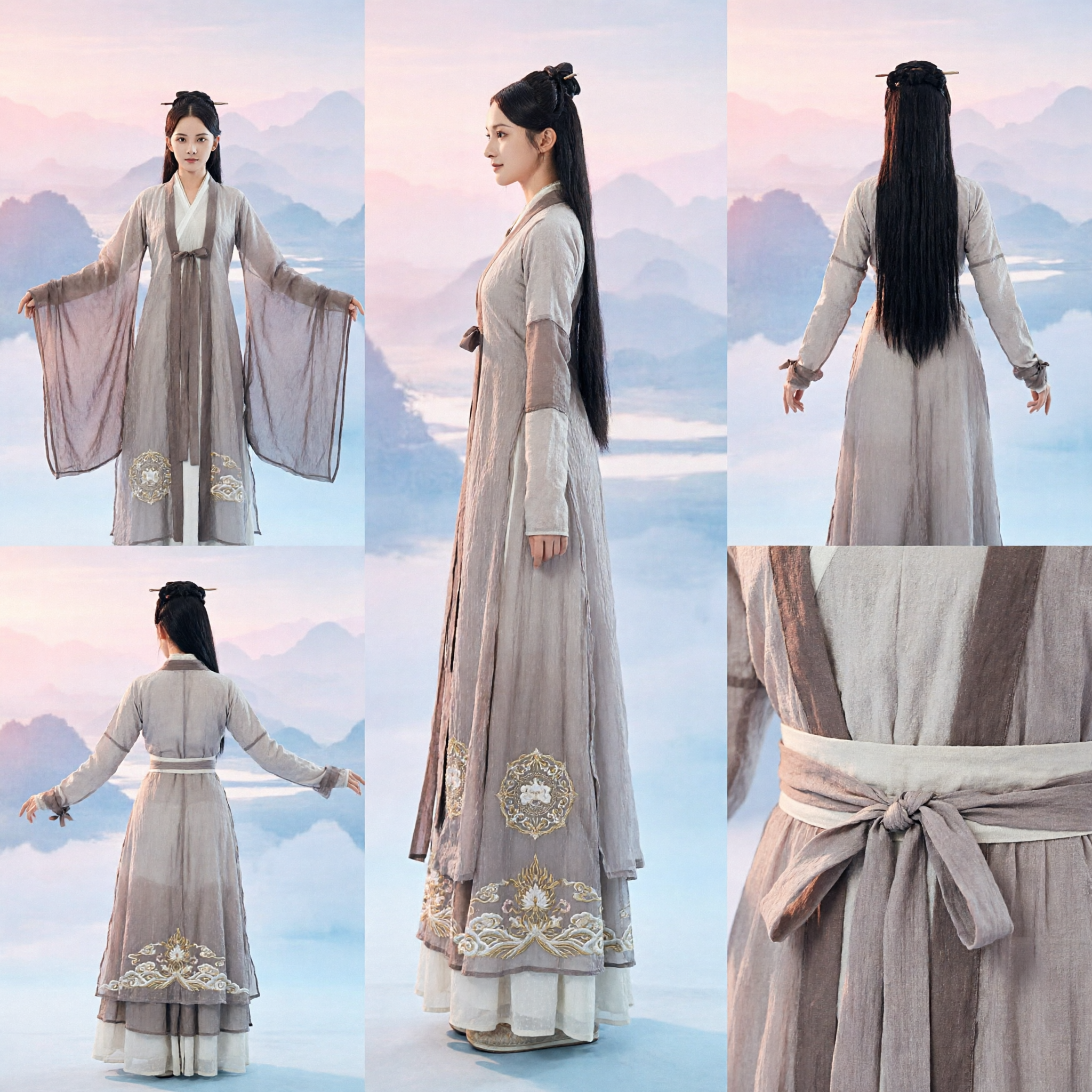 Elegant Ancient Chinese Hanfu Costume Women's Traditional Xianxia Fairy Dress Beige Layered Robe for Cosplay - Asian Costume