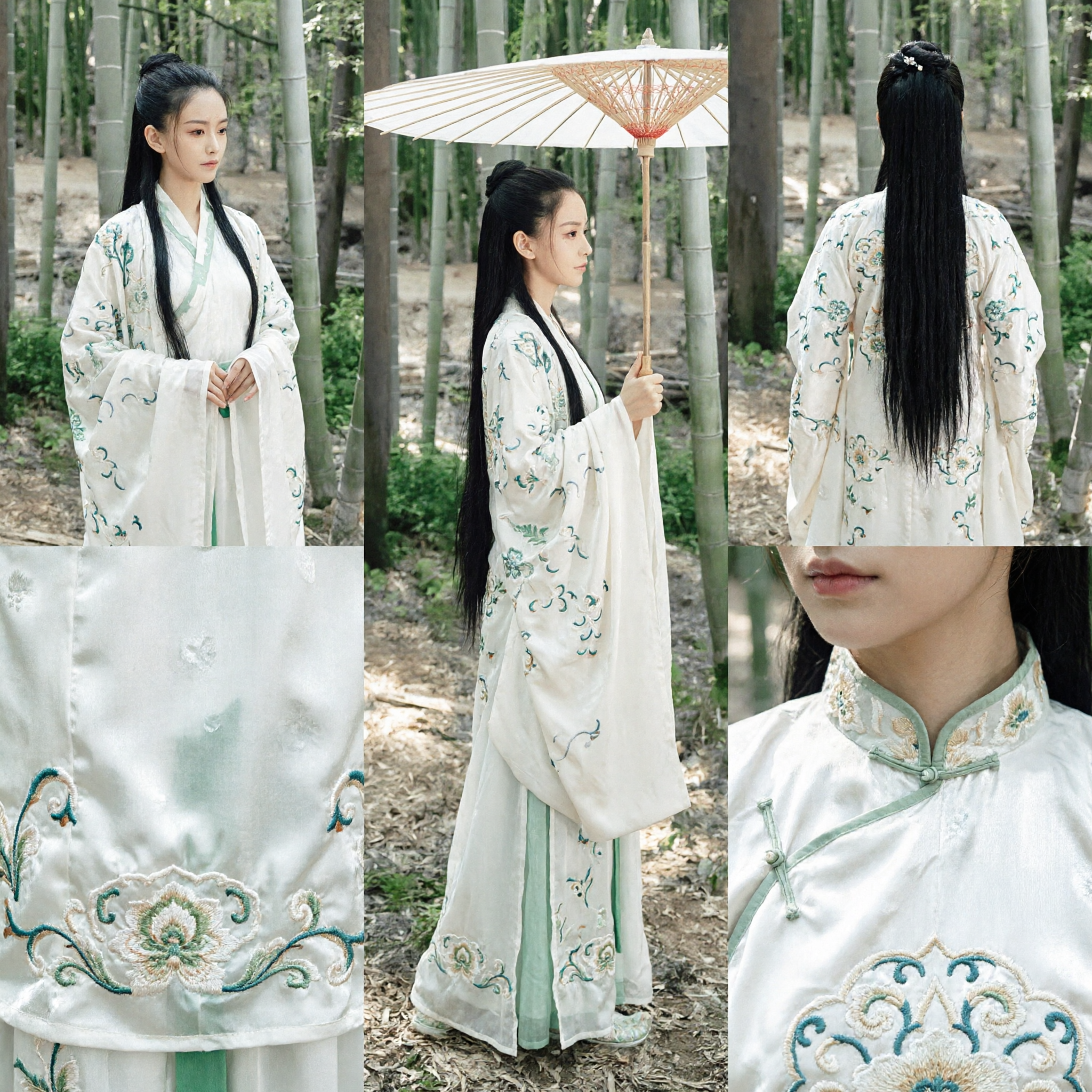 Traditional Chinese Hanfu Costume Women White Embroidered Ancient Dress for Performance Cosplay Photography - Asian Costume
