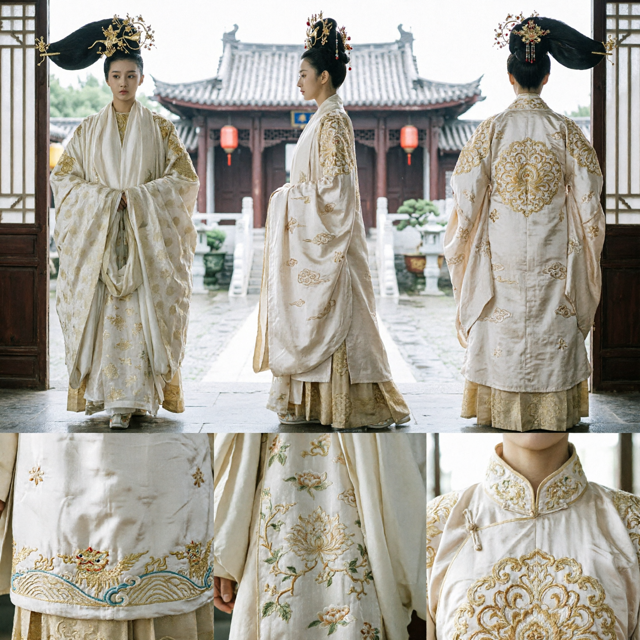 Traditional Chinese Ancient Princess Hanfu Costume Women White Gold Embroidered Empress Robe for Cosplay Performance - Asian Costume