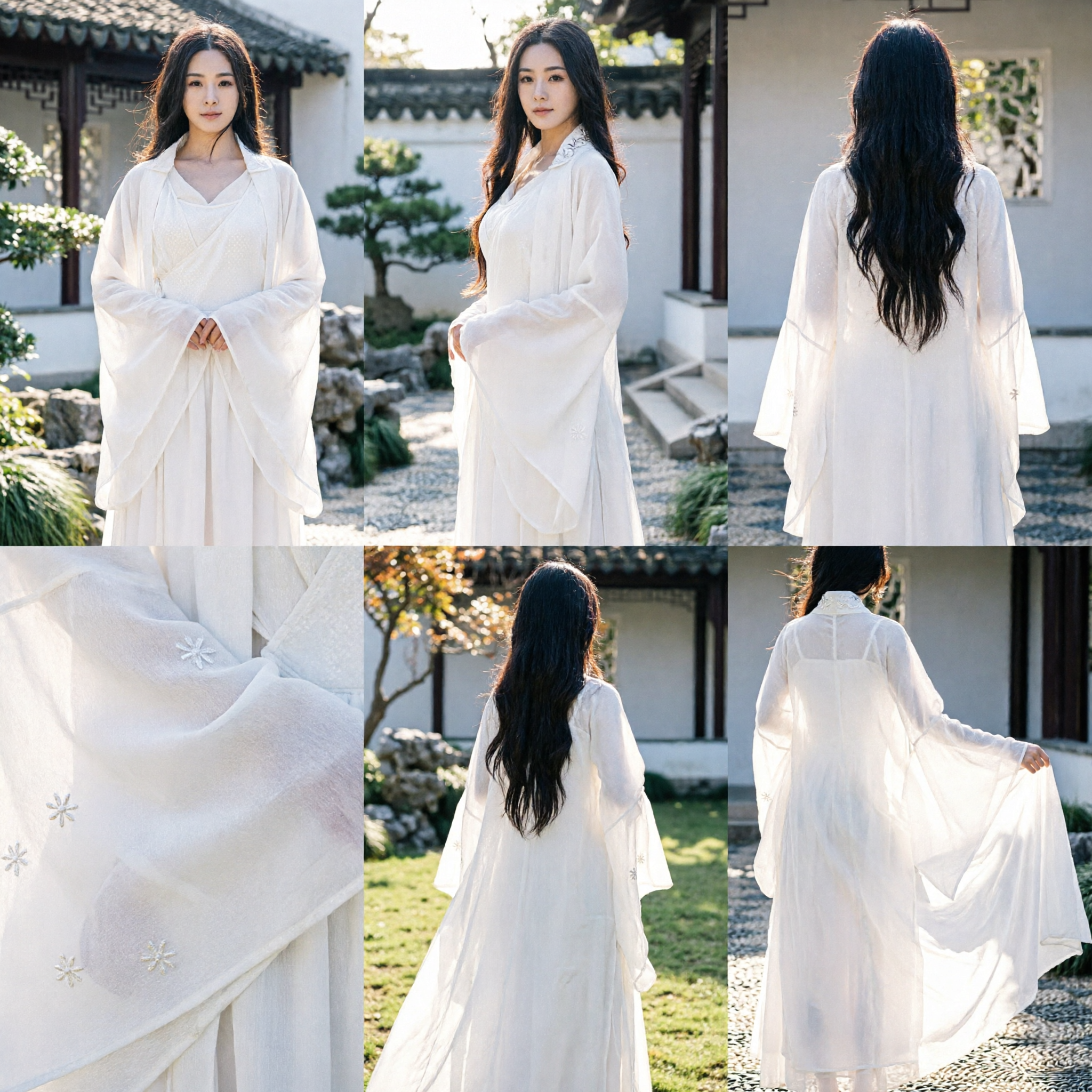 Traditional Chinese Hanfu White Fairy Dress Ancient Costume Long Sleeve Chiffon Gown for Women Cosplay Photography - Asian Costume