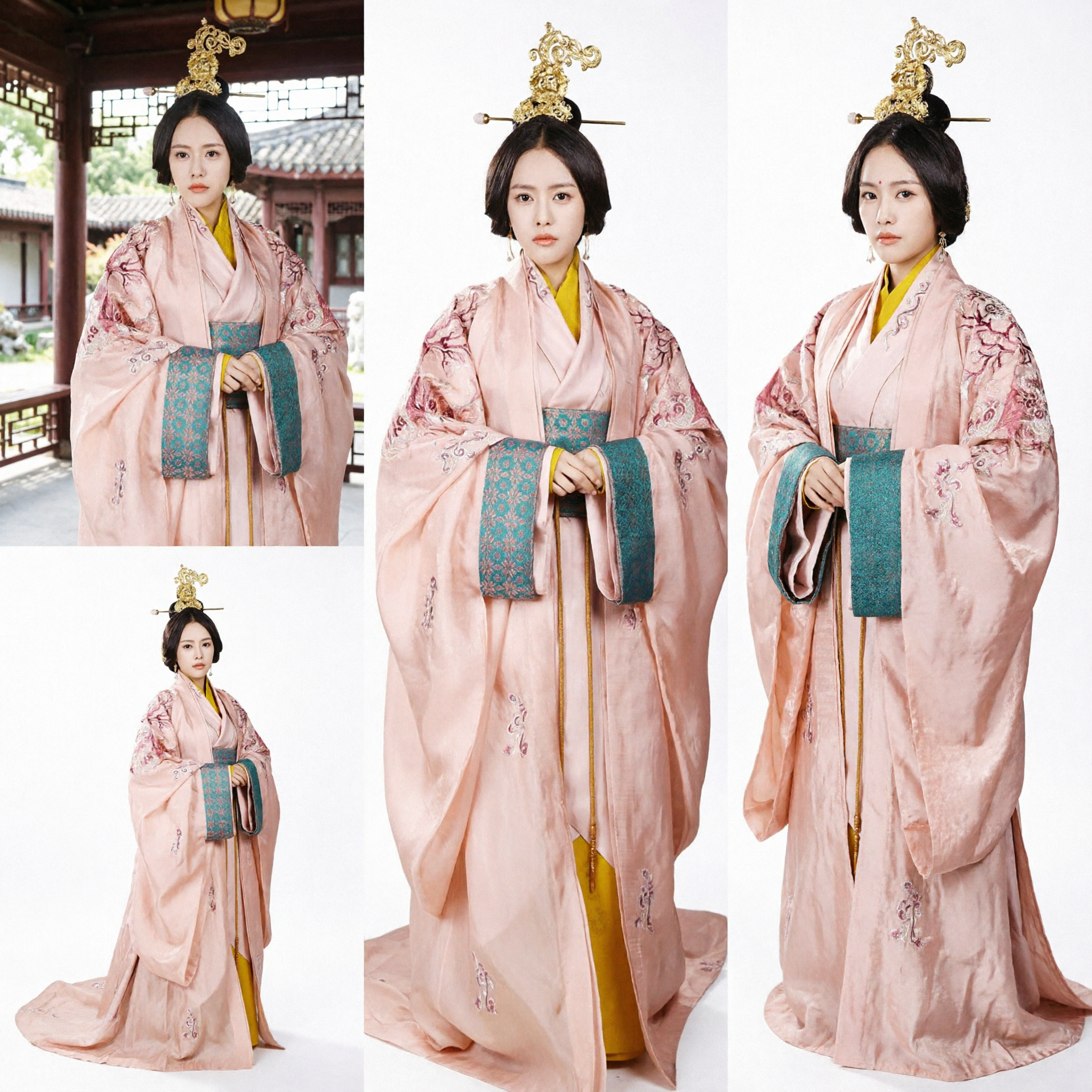Elegant Ancient Chinese Hanfu Princess Costume Pink Embroidered Robe for Women Historical Cosplay Performance - Asian Costume