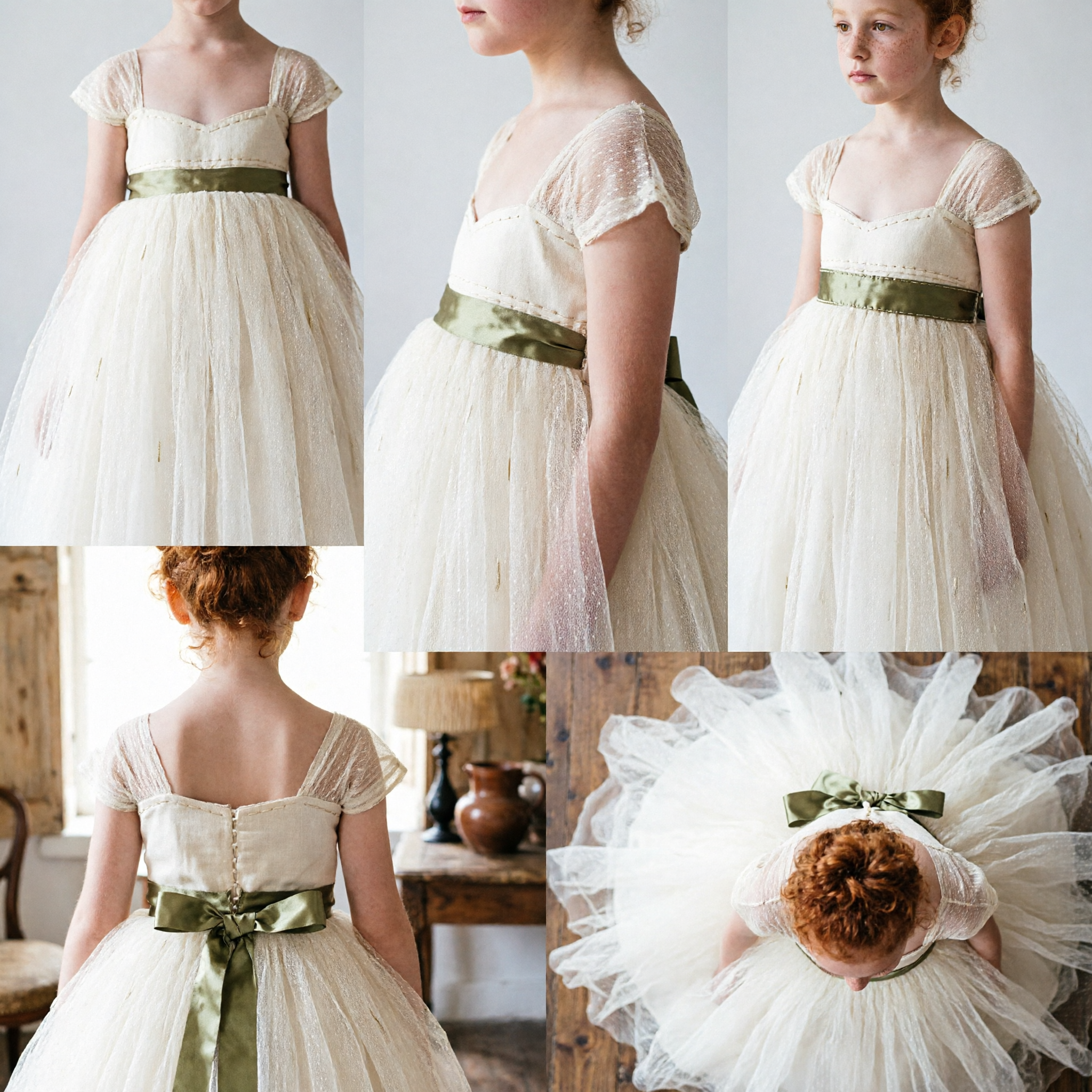 Elegant White Princess Ballgown Dress with Gold Sash for Flower Girls Weddings and First Communions - Asian Costume