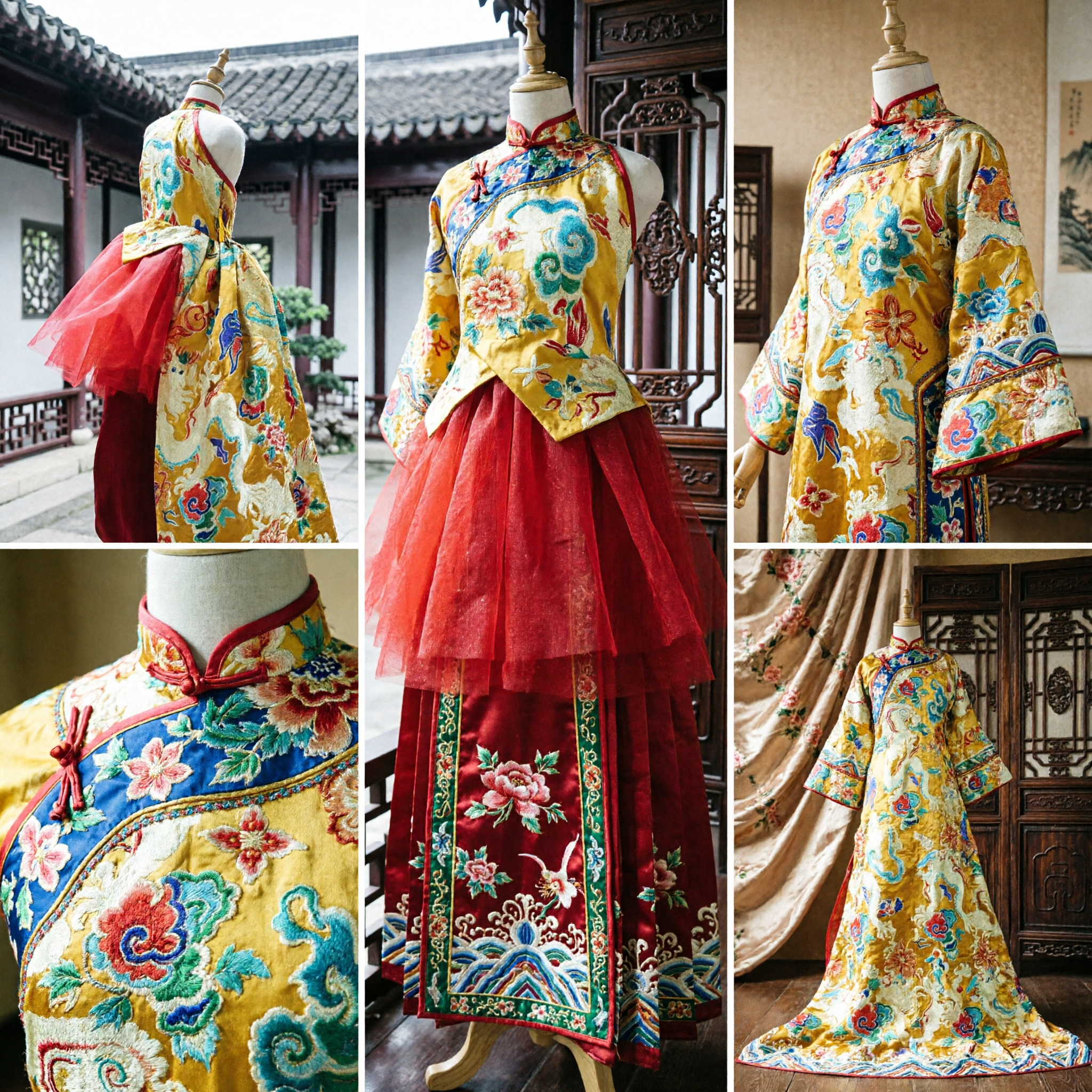 伝統的な中国京劇人形 刺繍された金龍ローブと水袖付き 文化ギフト展示用 - Asian Costume