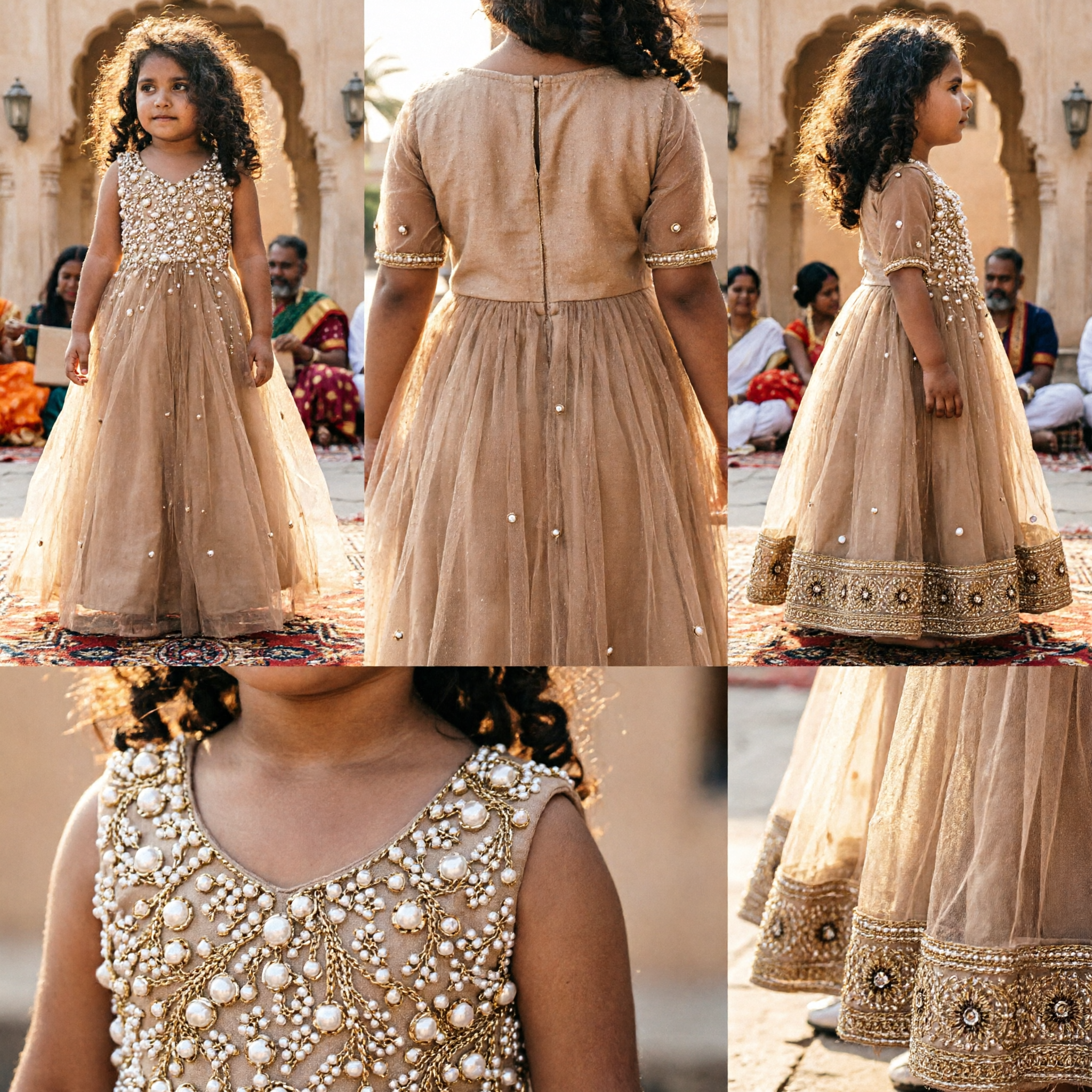 Elegant Gold Beaded Tulle Ballgown for Toddler Girls Wedding Flower Girl Formal Party Dress - Asian Costume