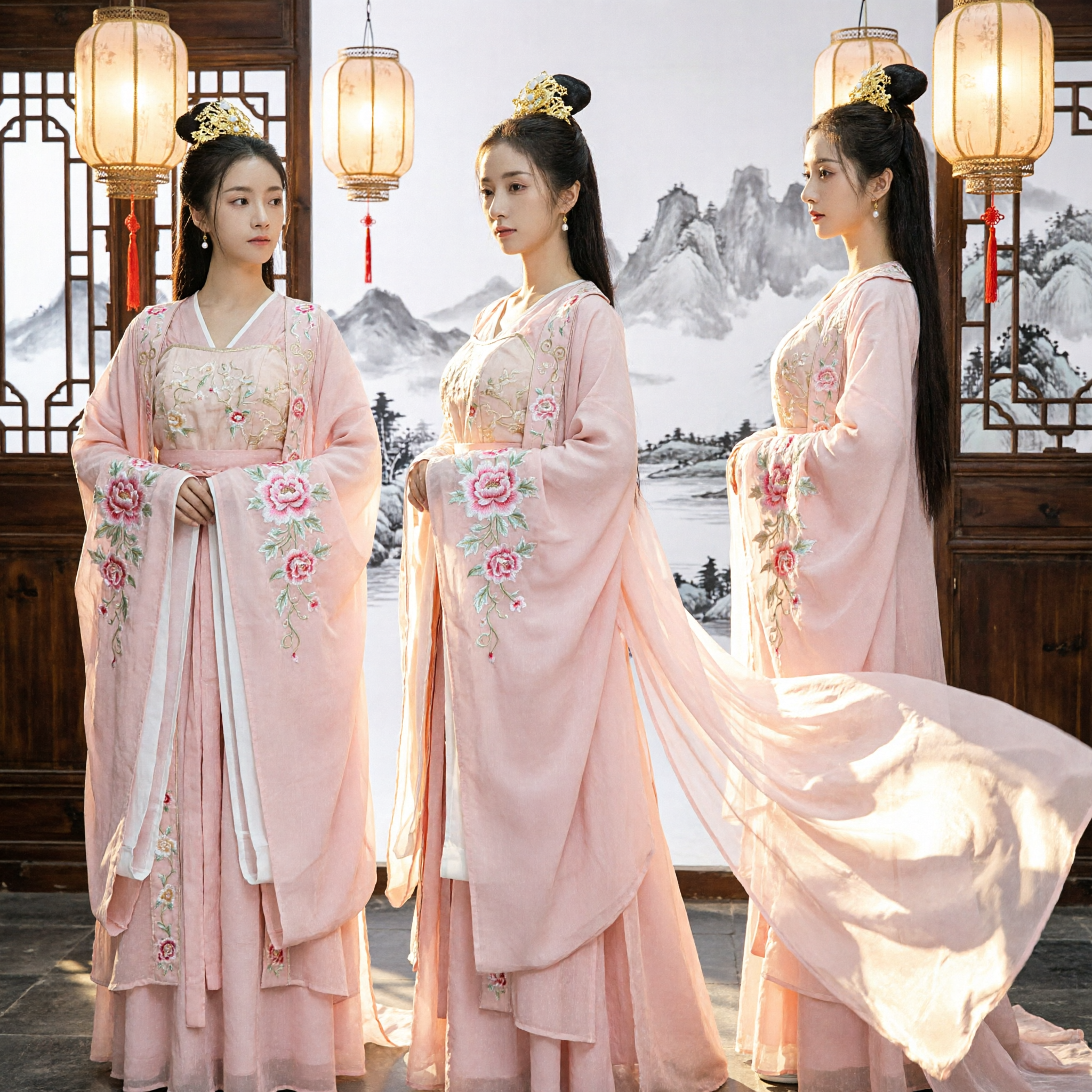 Women's Pink Traditional Chinese Hanfu Costume Ancient Tang Dynasty Princess Dress for Cosplay and Photography - Asian Costume