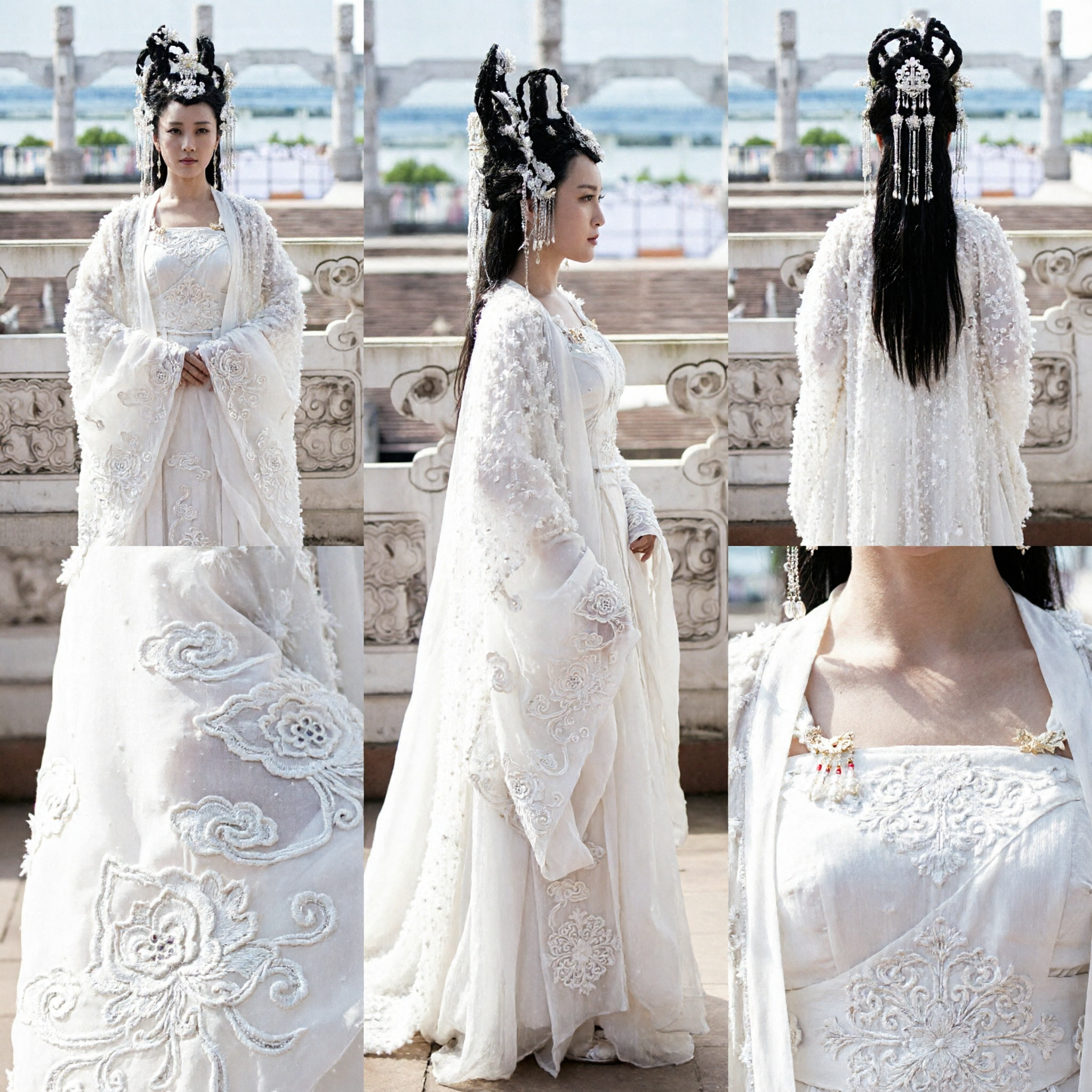 Traditional Chinese Hanfu Costume White Ancient Fairy Dress with Headdress for Women Cosplay Photography - Asian Costume